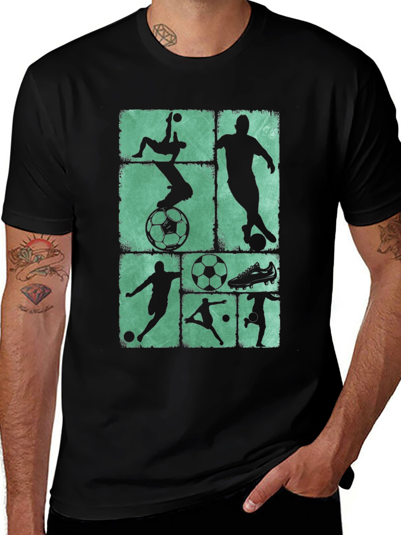 Soccer Silhouette Graphic Tee - Black Cotton Blend