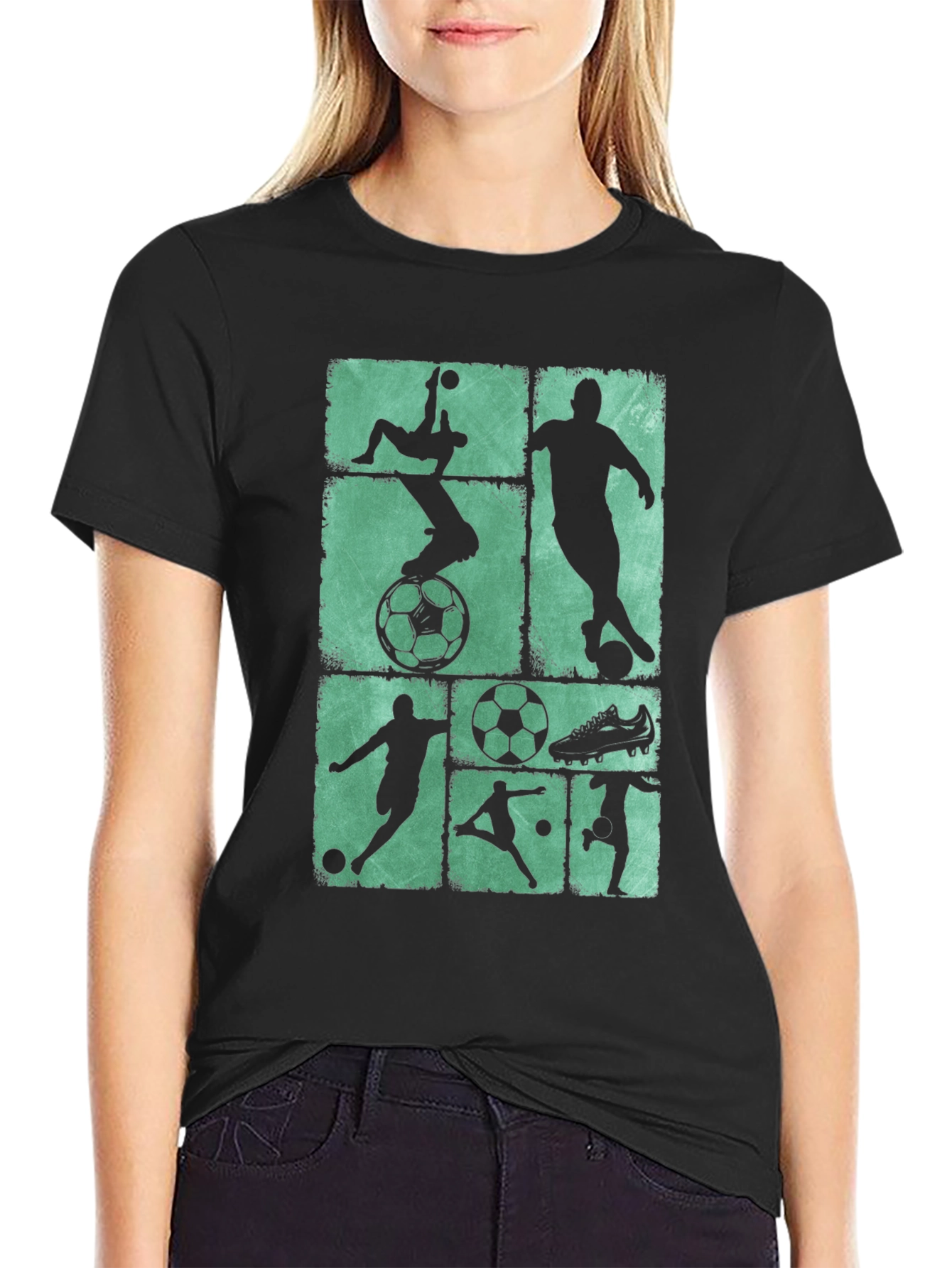 Soccer Silhouette Graphic Tee - Black Cotton Blend