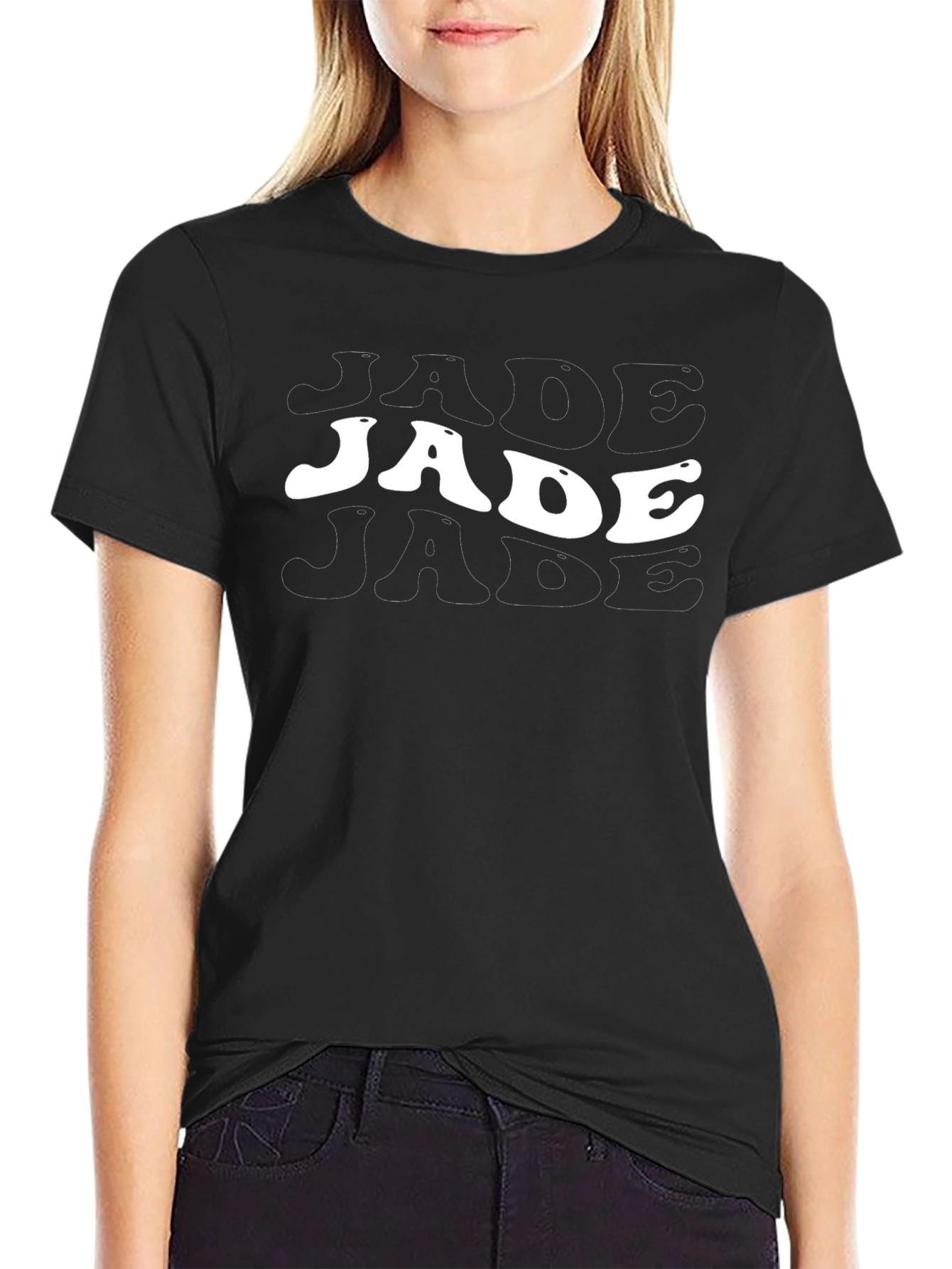 Retro Jade Text Graphic Tee - Black Cotton T-Shirt