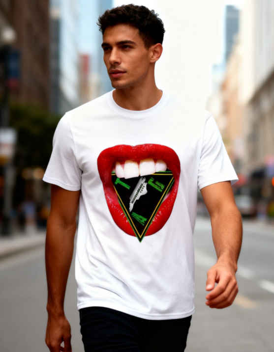 Bold Lips Triangle Graphic Black T-Shirt