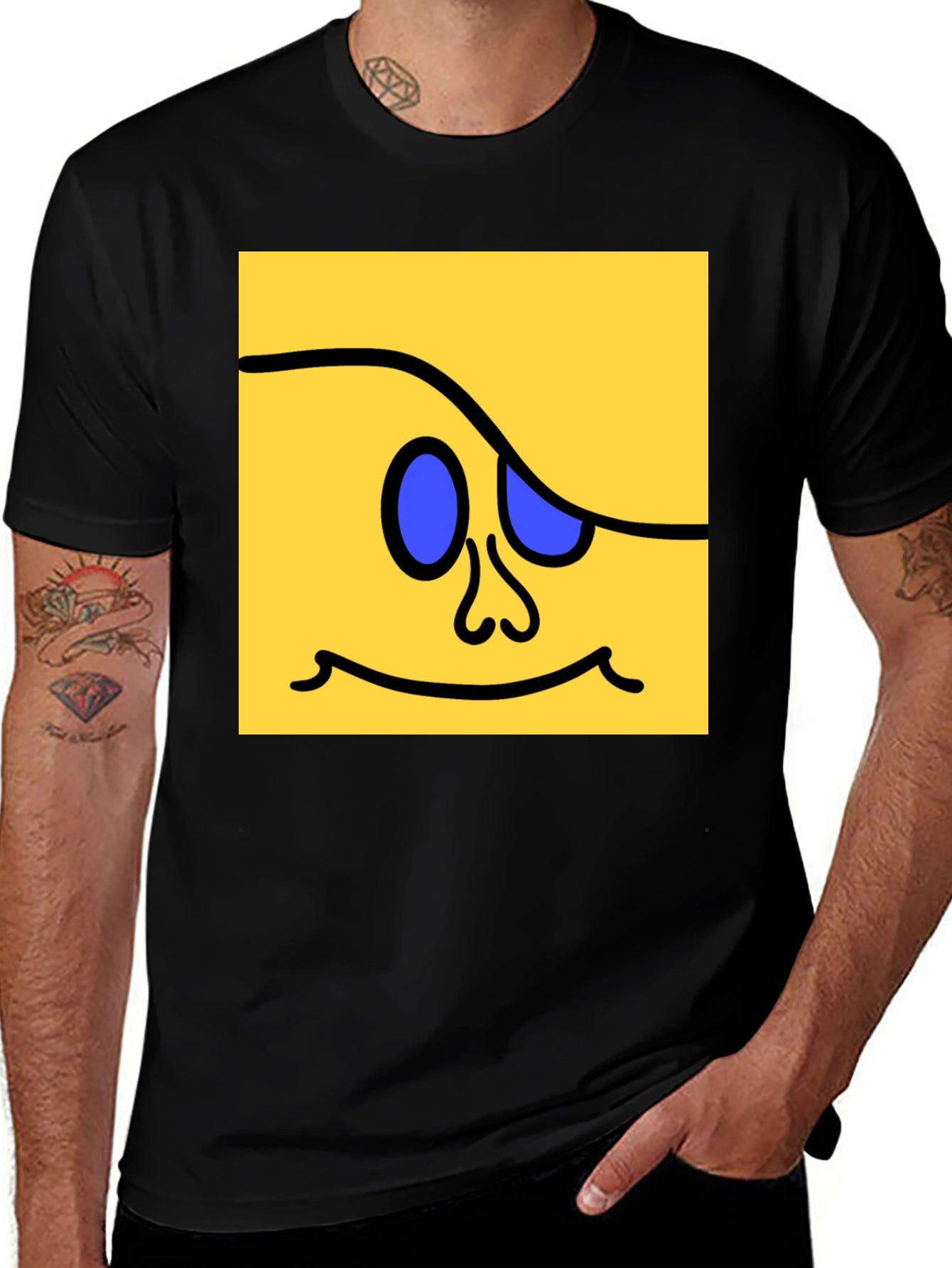 Funky Square Face Graphic Tee - Black Cotton Blend
