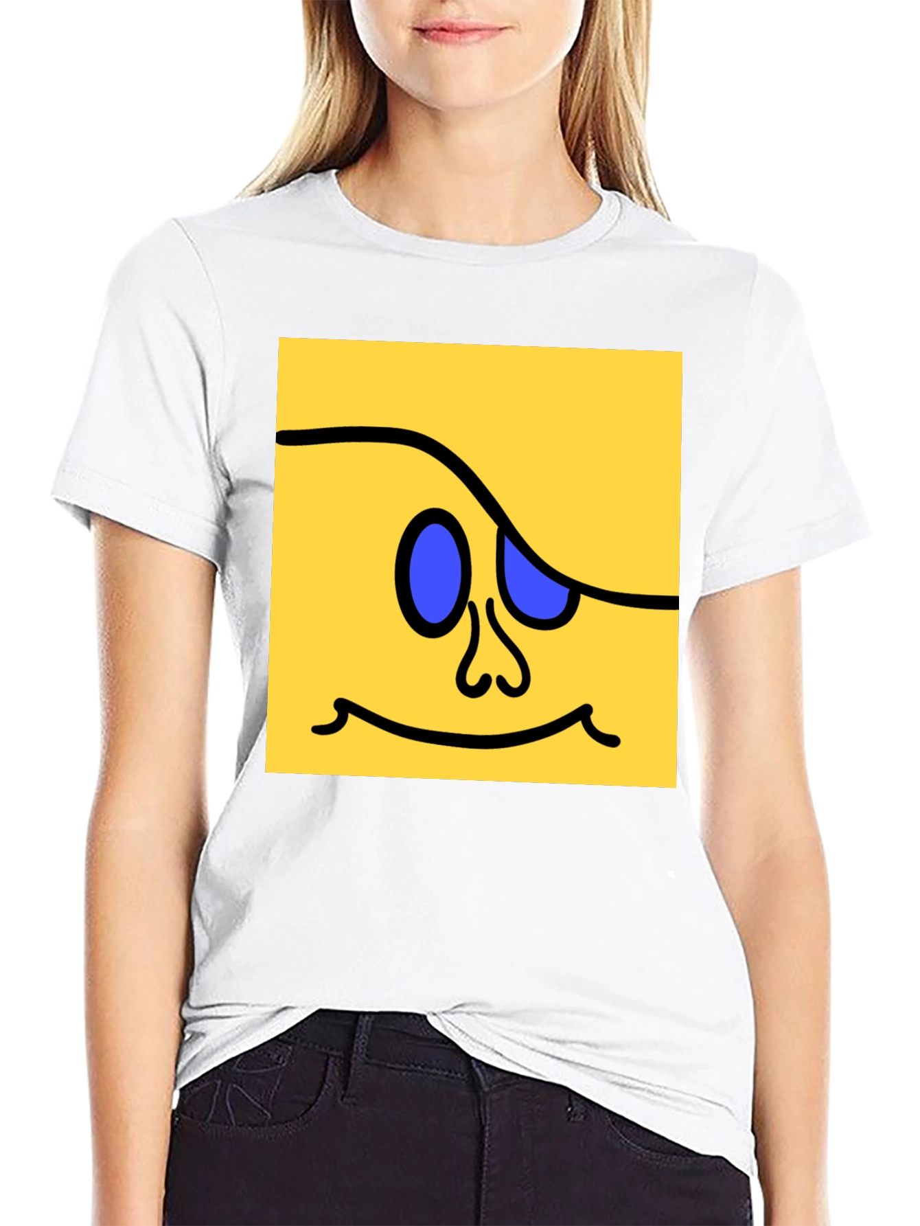 Funky Square Face Graphic Tee - Black Cotton Blend