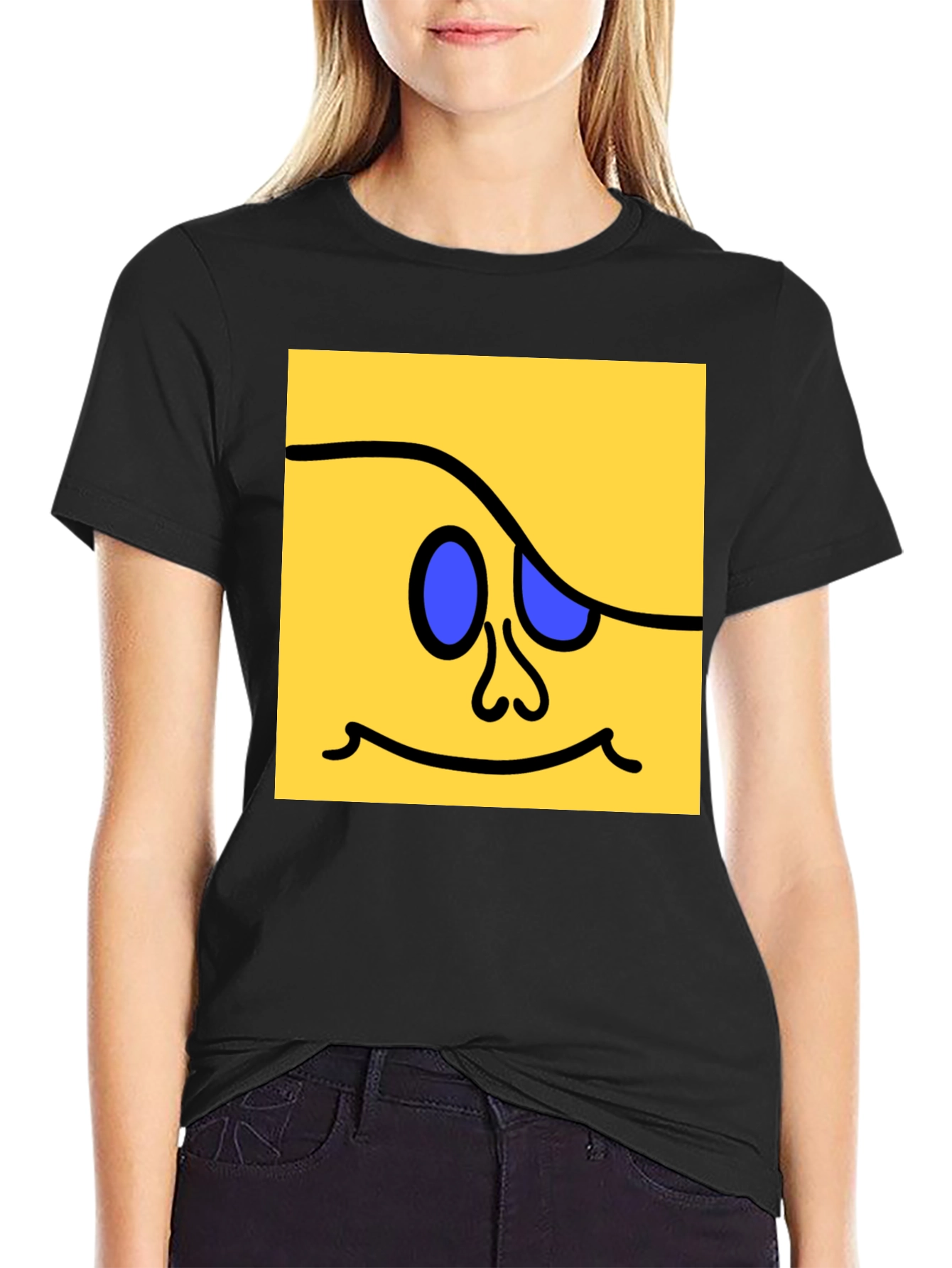 Funky Square Face Graphic Tee - Black Cotton Blend
