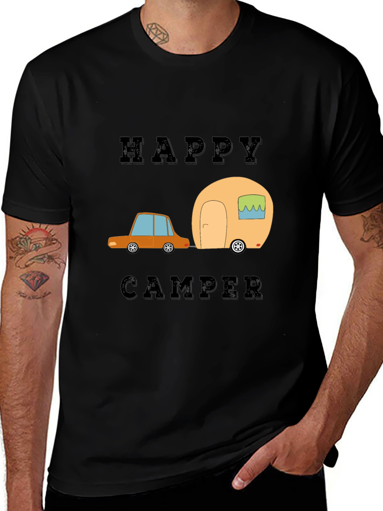 Happy Camper Graphic Tee - Black Cotton