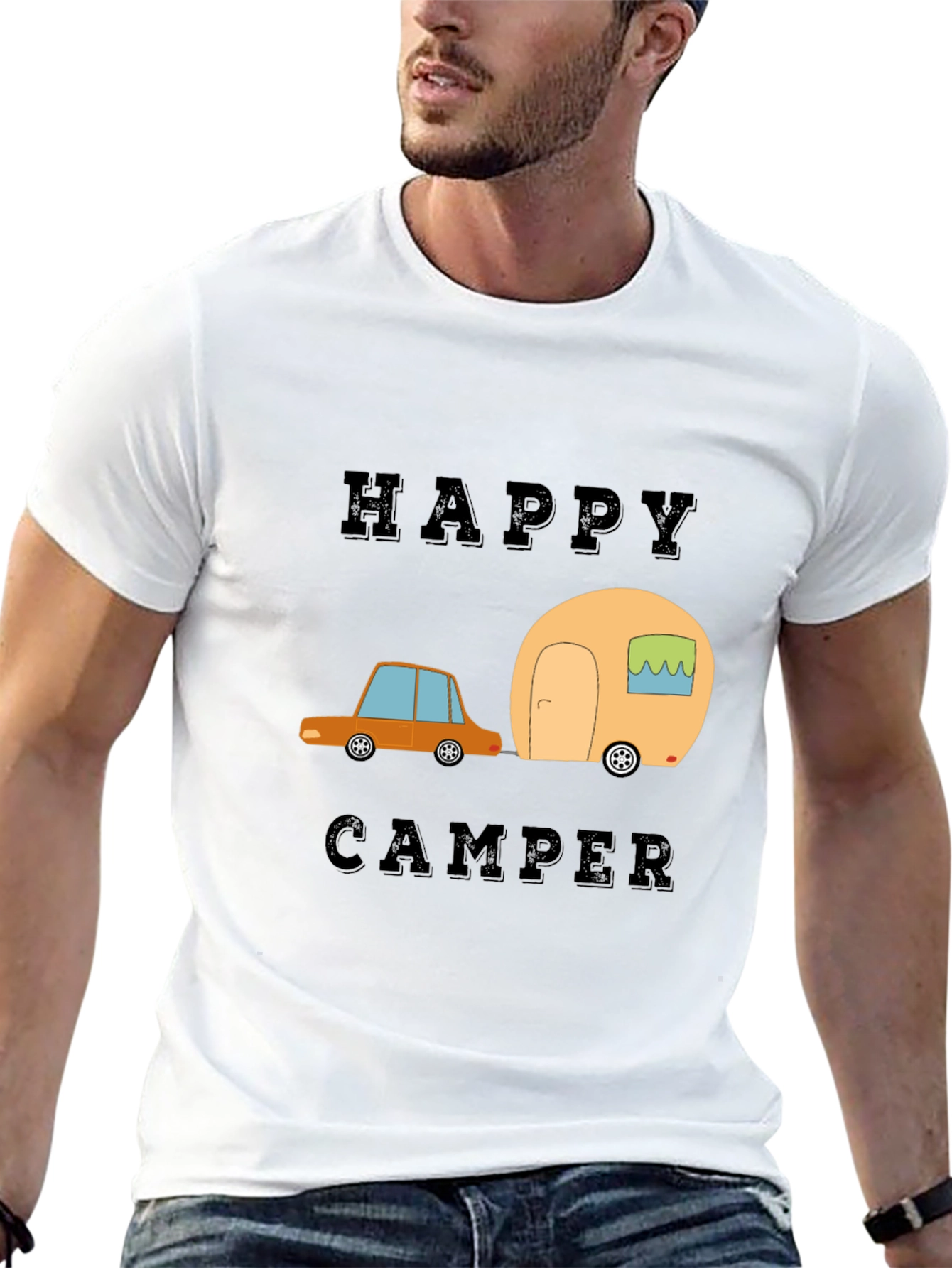 Happy Camper Graphic Tee - Black Cotton