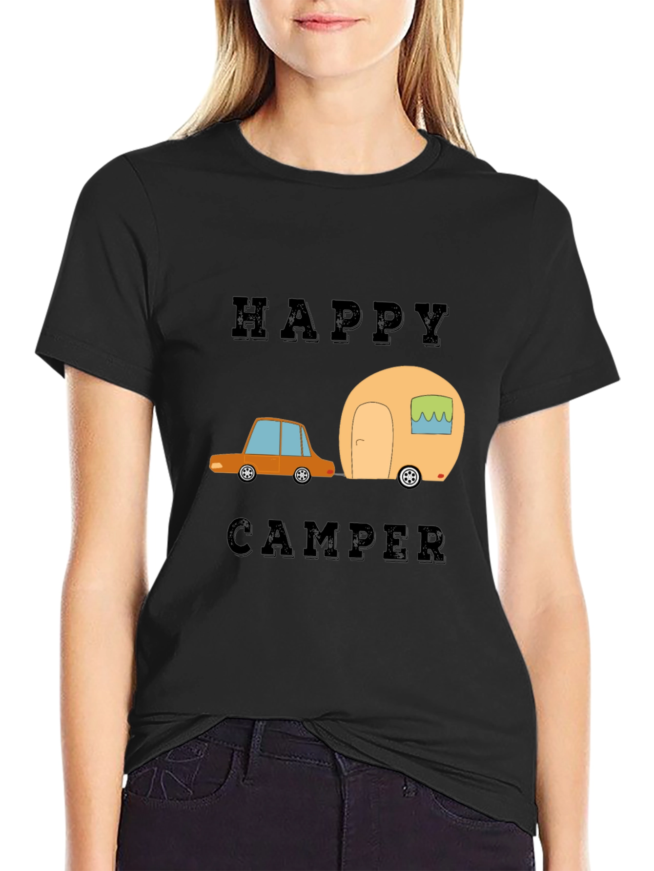 Happy Camper Graphic Tee - Black Cotton