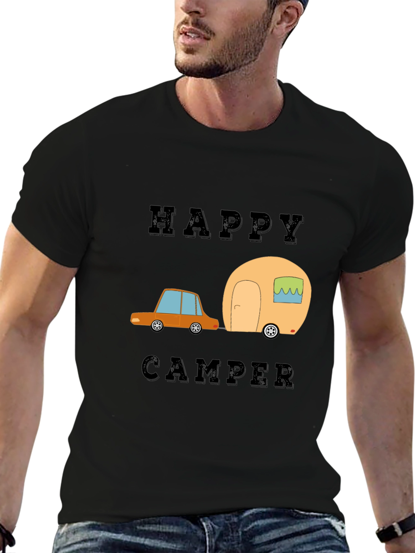 Happy Camper Graphic Tee - Black Cotton