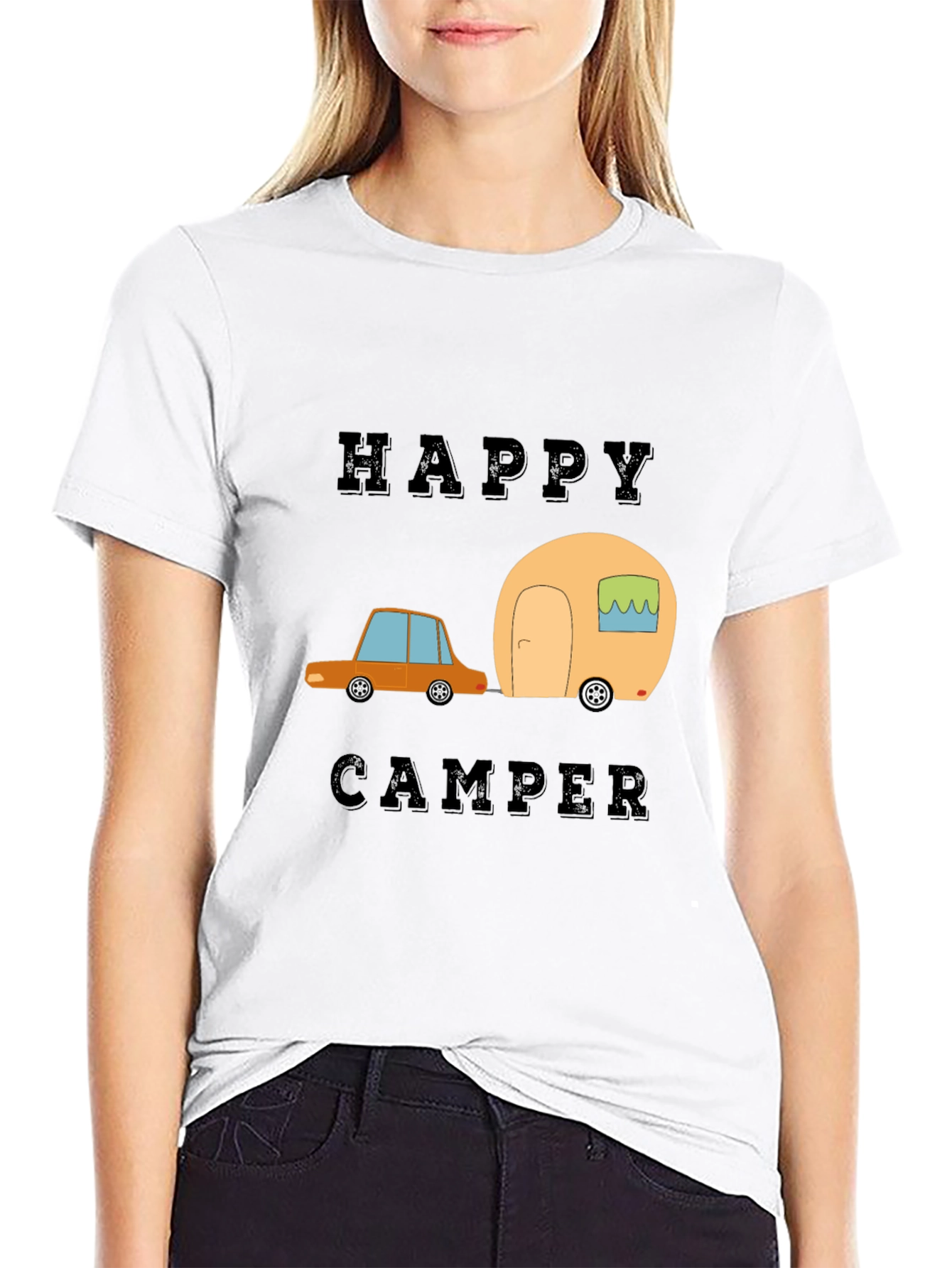 Happy Camper Graphic Tee - Black Cotton