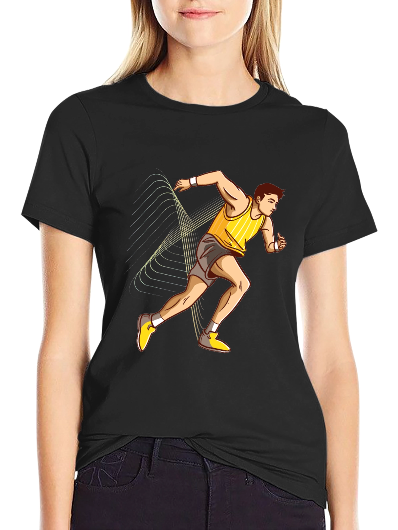Runner Graphic Print Black T-Shirt