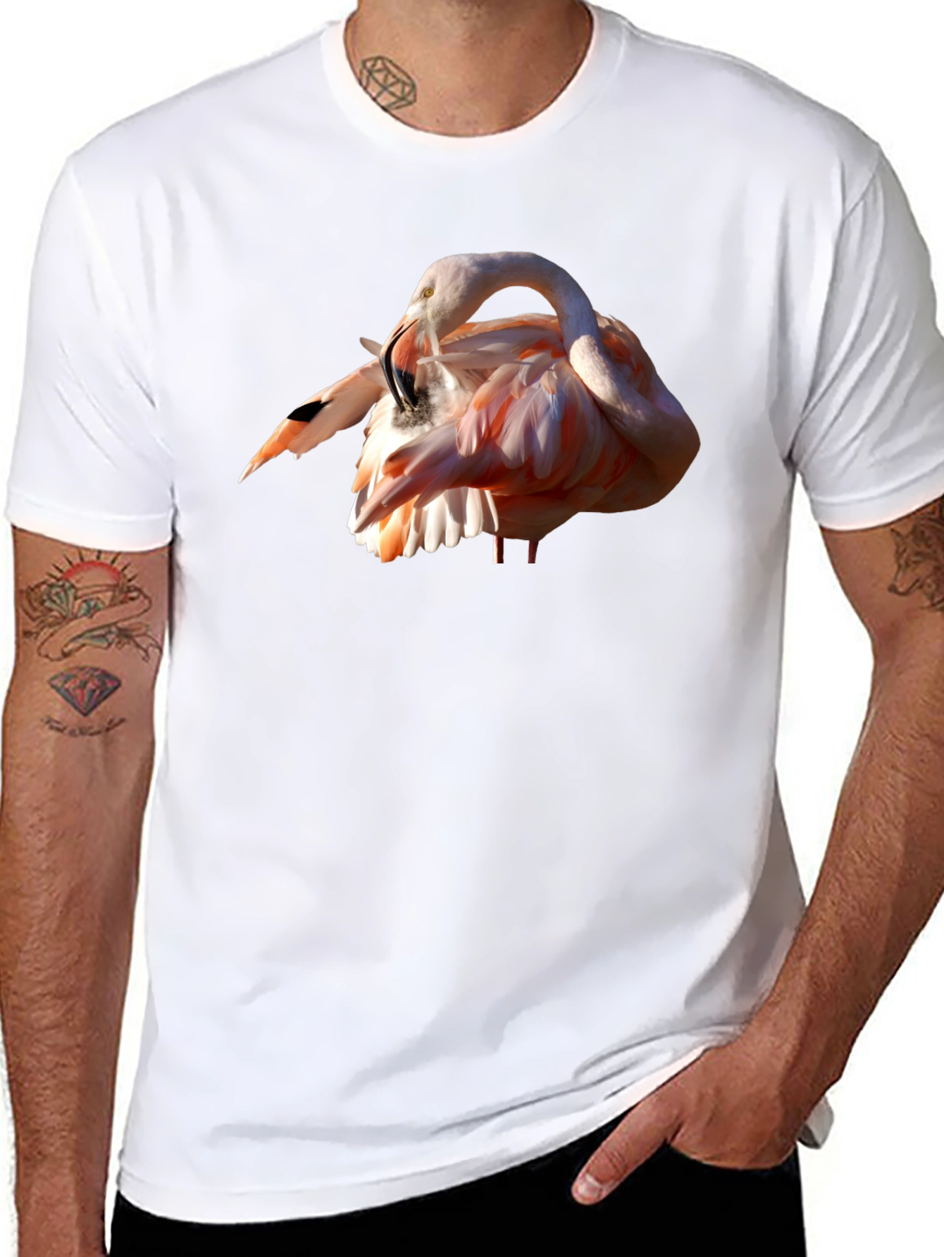 Flamingo Print Black T-Shirt