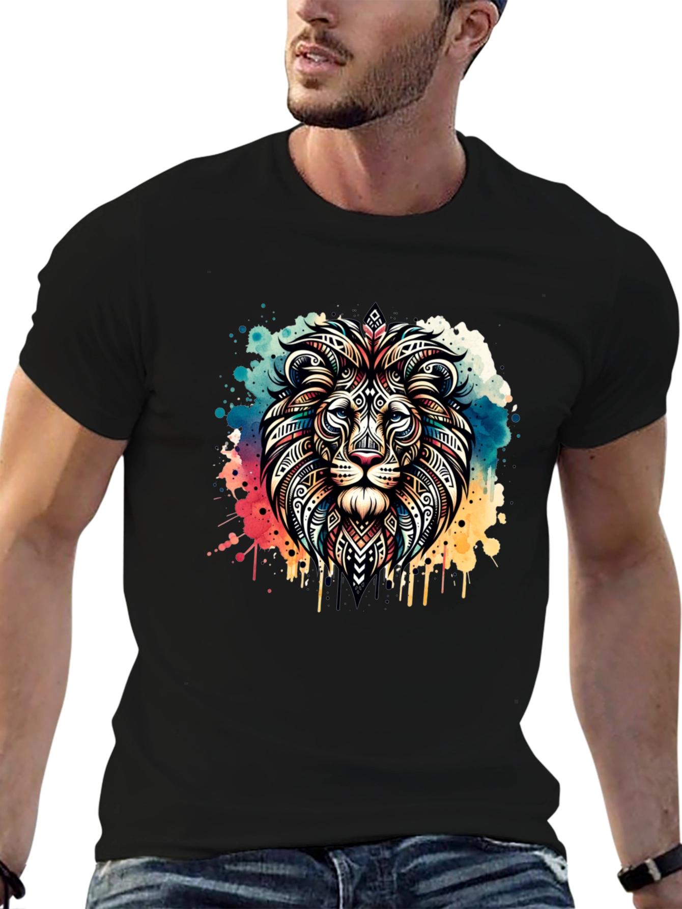 Lion Head Graphic Tee - Mens Black T-Shirt