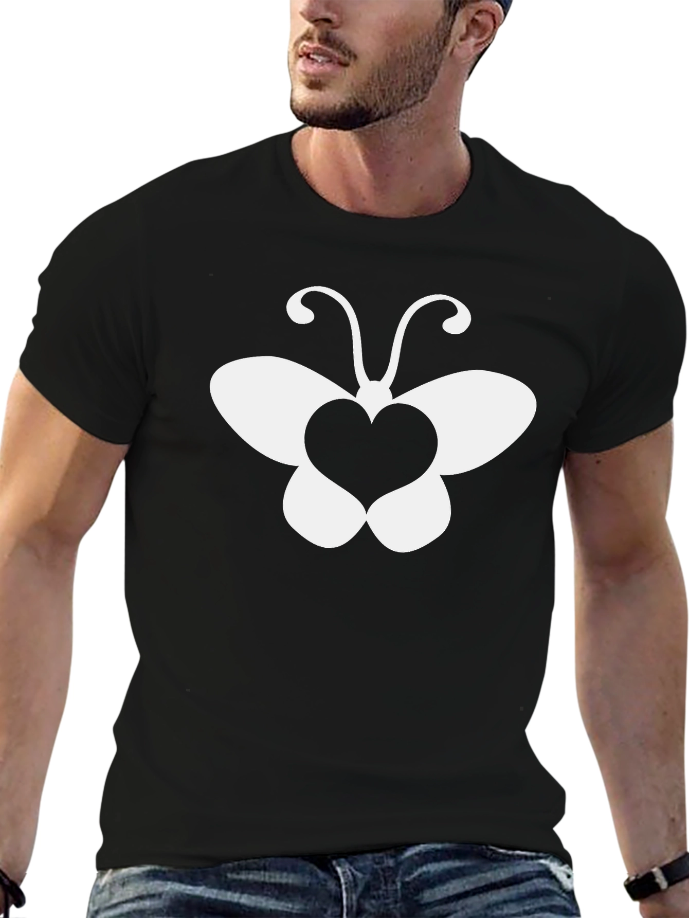 Heart Butterfly Graphic Tee - Stylish Black T-Shirt