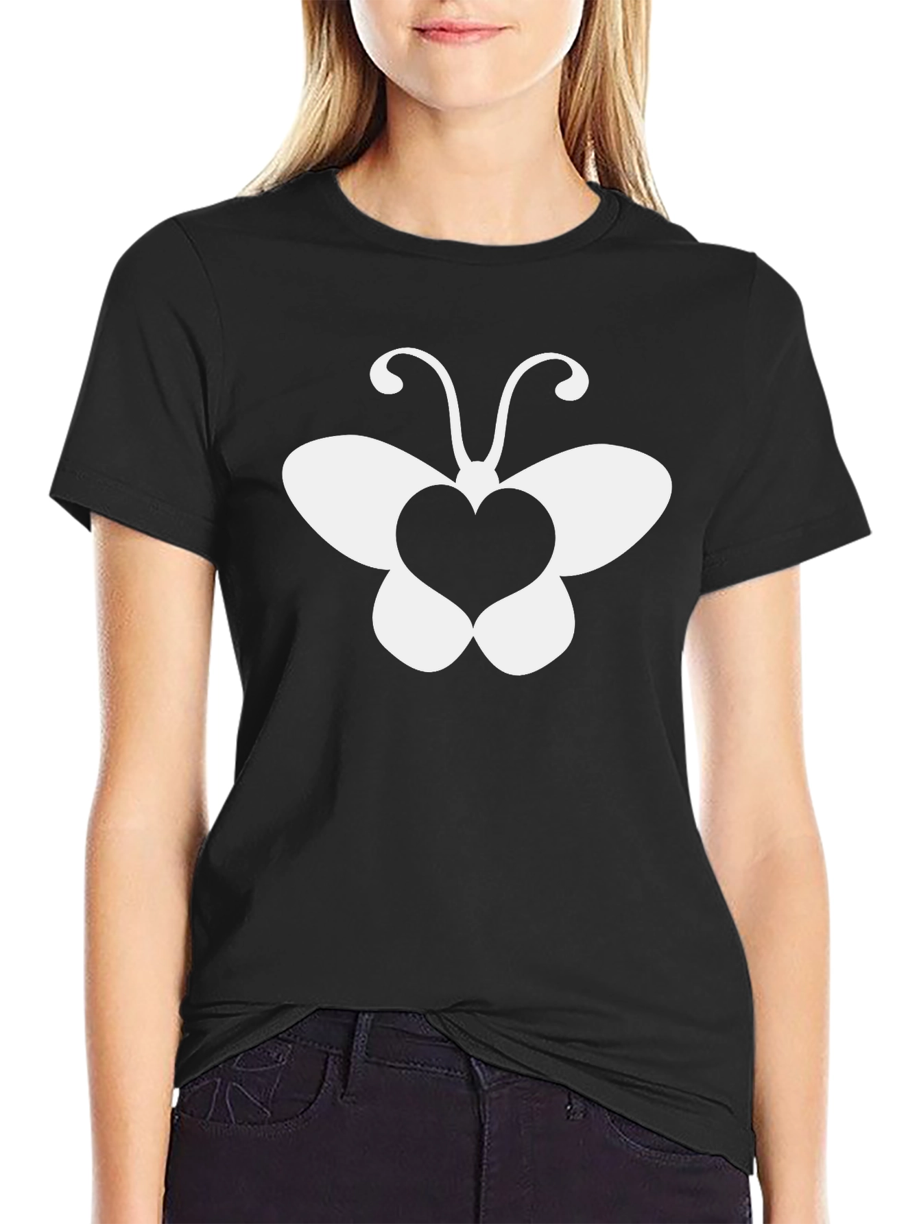 Heart Butterfly Graphic Tee - Stylish Black T-Shirt