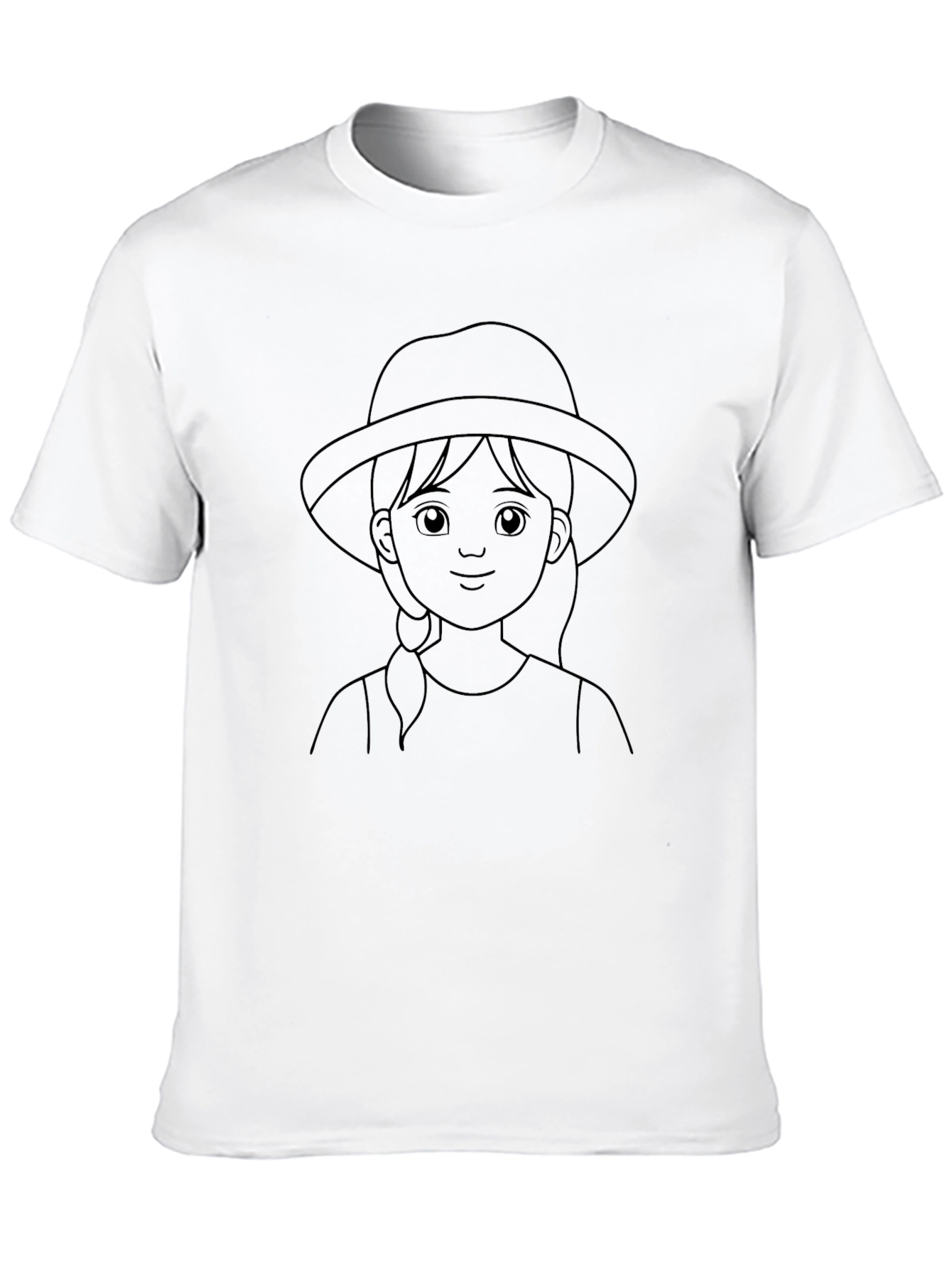 Cartoon Girl Hat Black T-Shirt