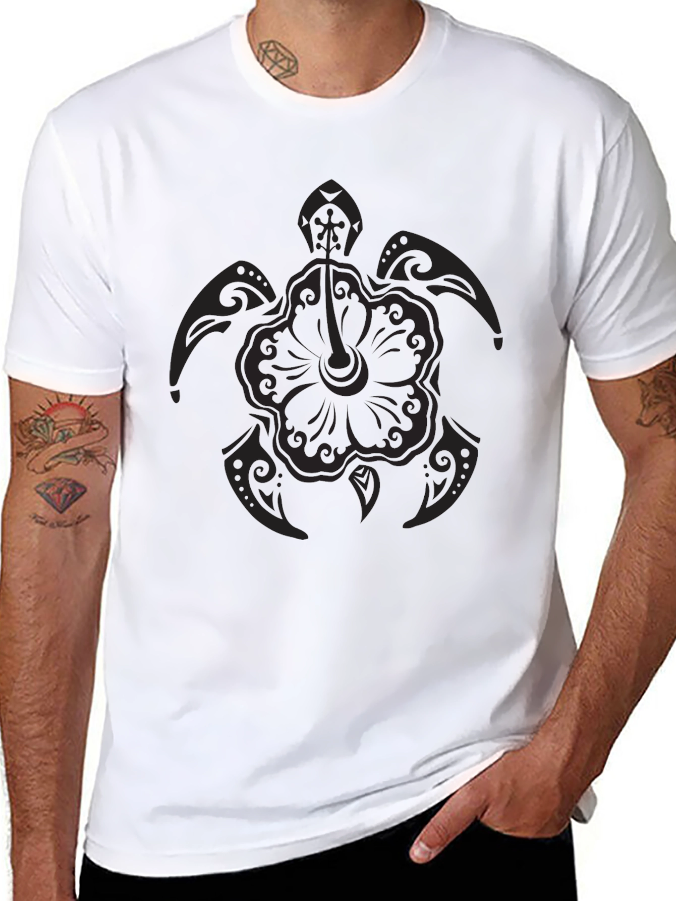 Black Turtle Hibiscus Graphic T-Shirt