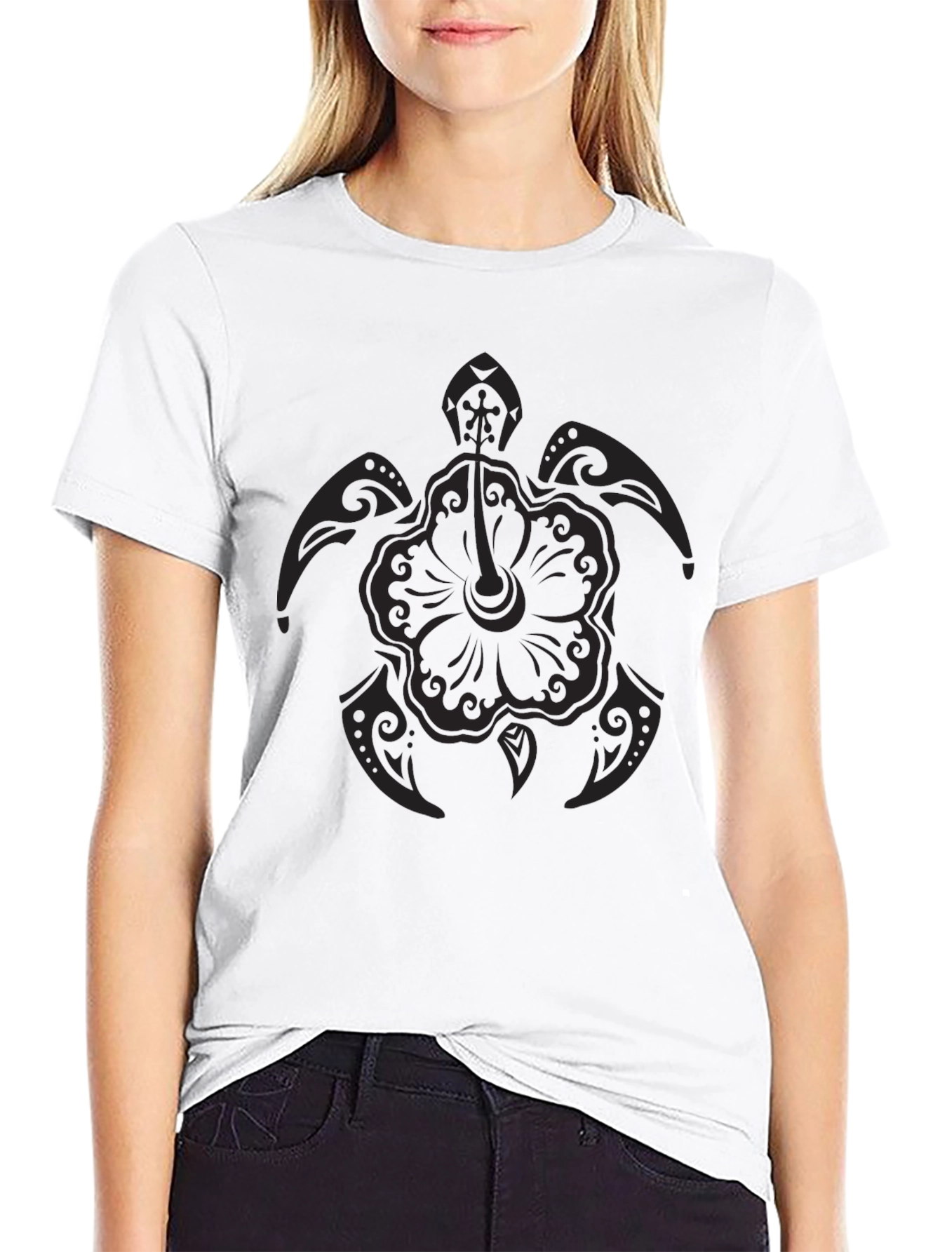 Black Turtle Hibiscus Graphic T-Shirt