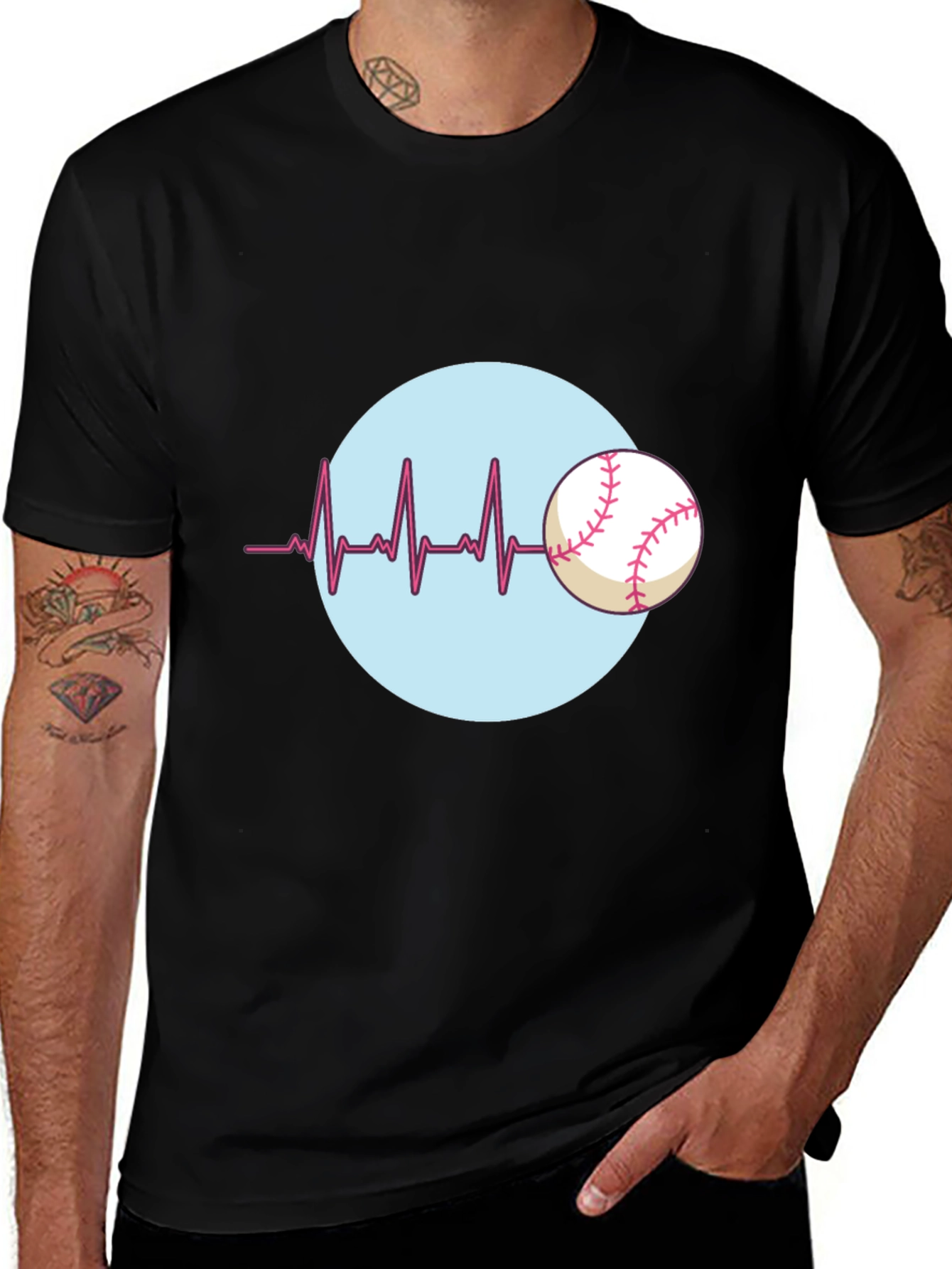 Baseball Heartbeat T-Shirt - Black Cotton Tee