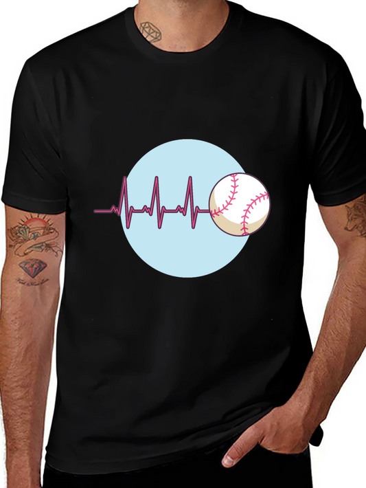 Baseball Heartbeat T-Shirt - Black Cotton Tee