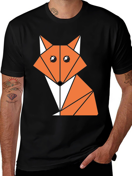 Geometric Fox Graphic Tee - Stylish Black Cotton Shirt