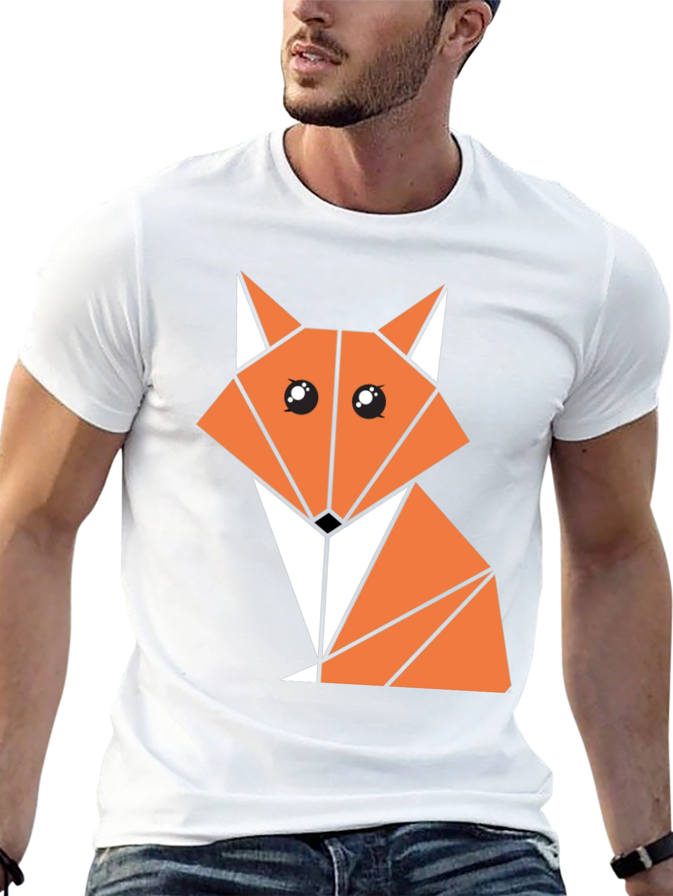 Geometric Fox Graphic Tee - Stylish Black Cotton Shirt