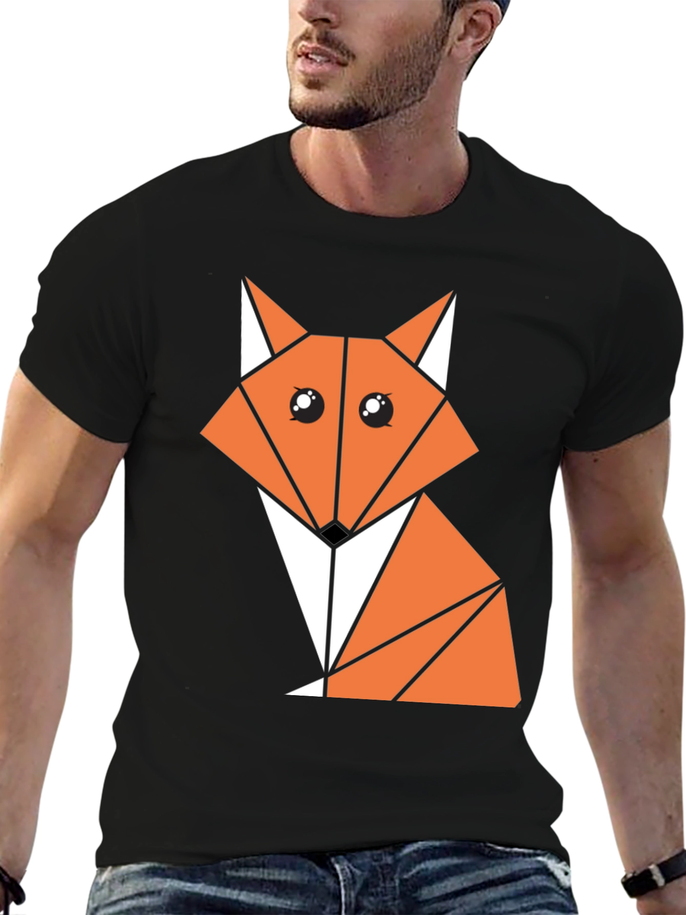 Geometric Fox Graphic Tee - Stylish Black Cotton Shirt