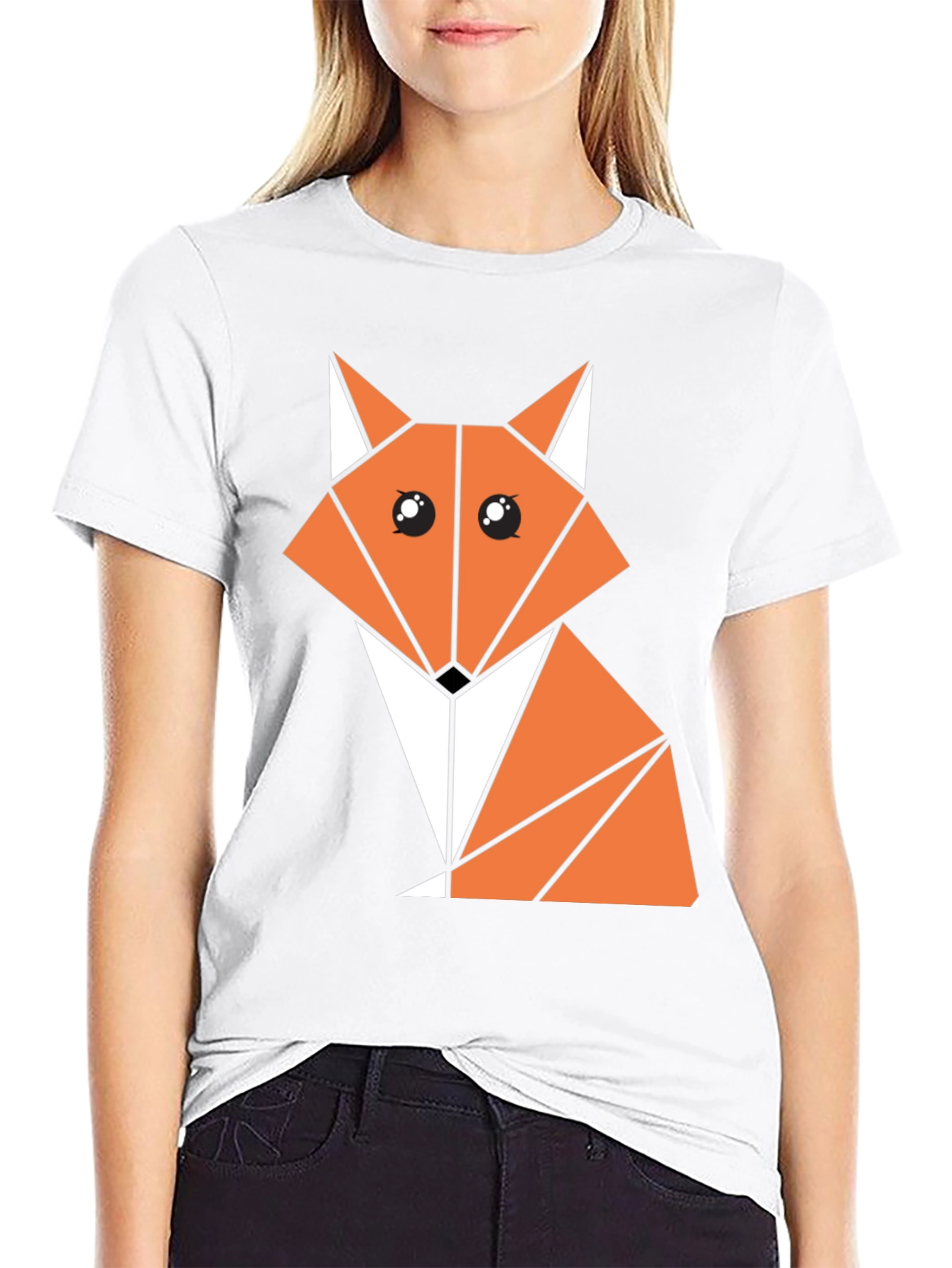 Geometric Fox Graphic Tee - Stylish Black Cotton Shirt
