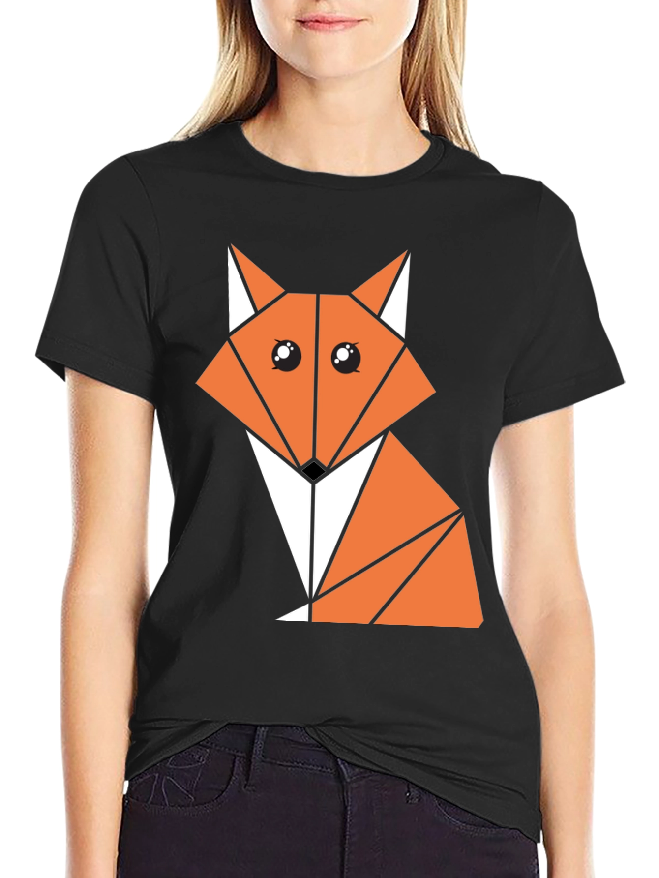 Geometric Fox Graphic Tee - Stylish Black Cotton Shirt