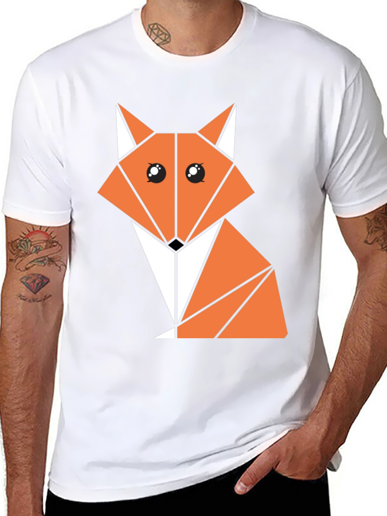 Geometric Fox Graphic Tee - Stylish Black Cotton Shirt