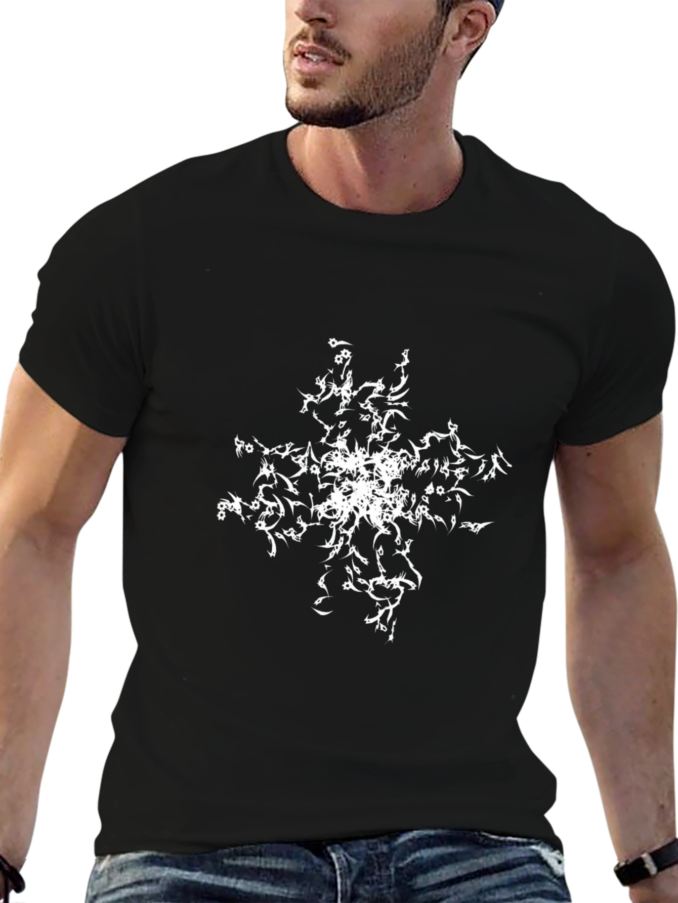 Abstract White Design Black T-Shirt