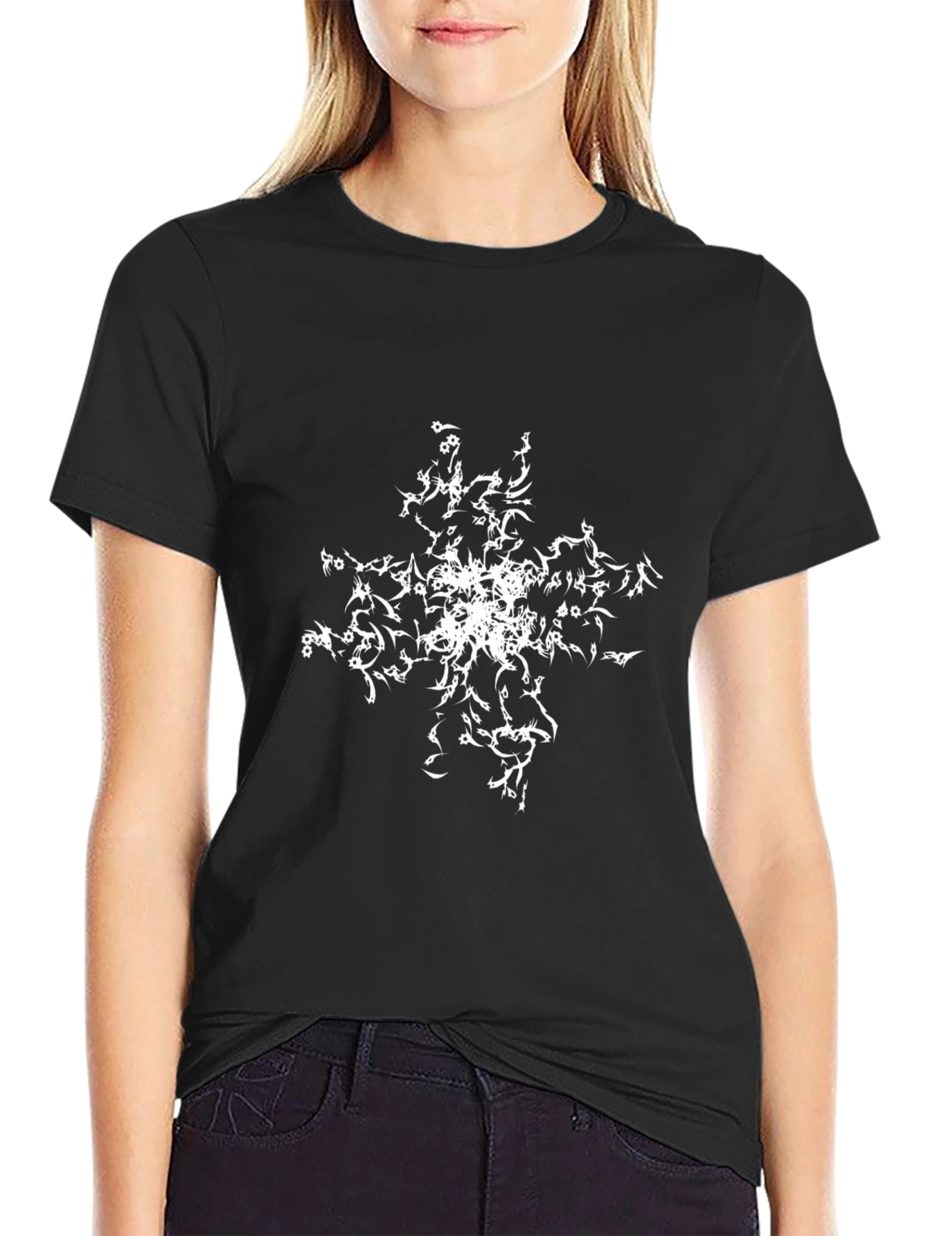 Abstract White Design Black T-Shirt