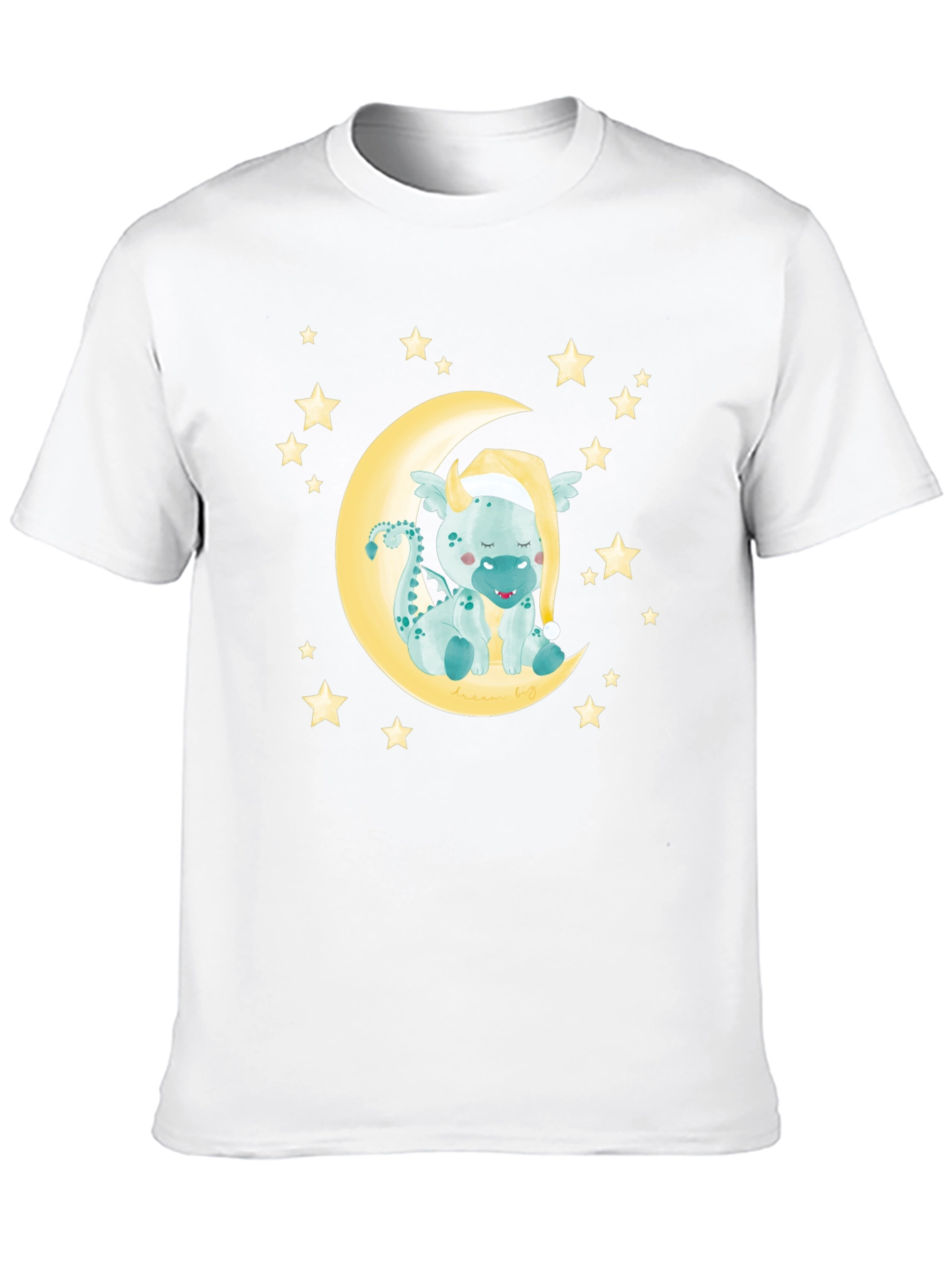 Cute Dragon on Moon Graphic Tee - Black