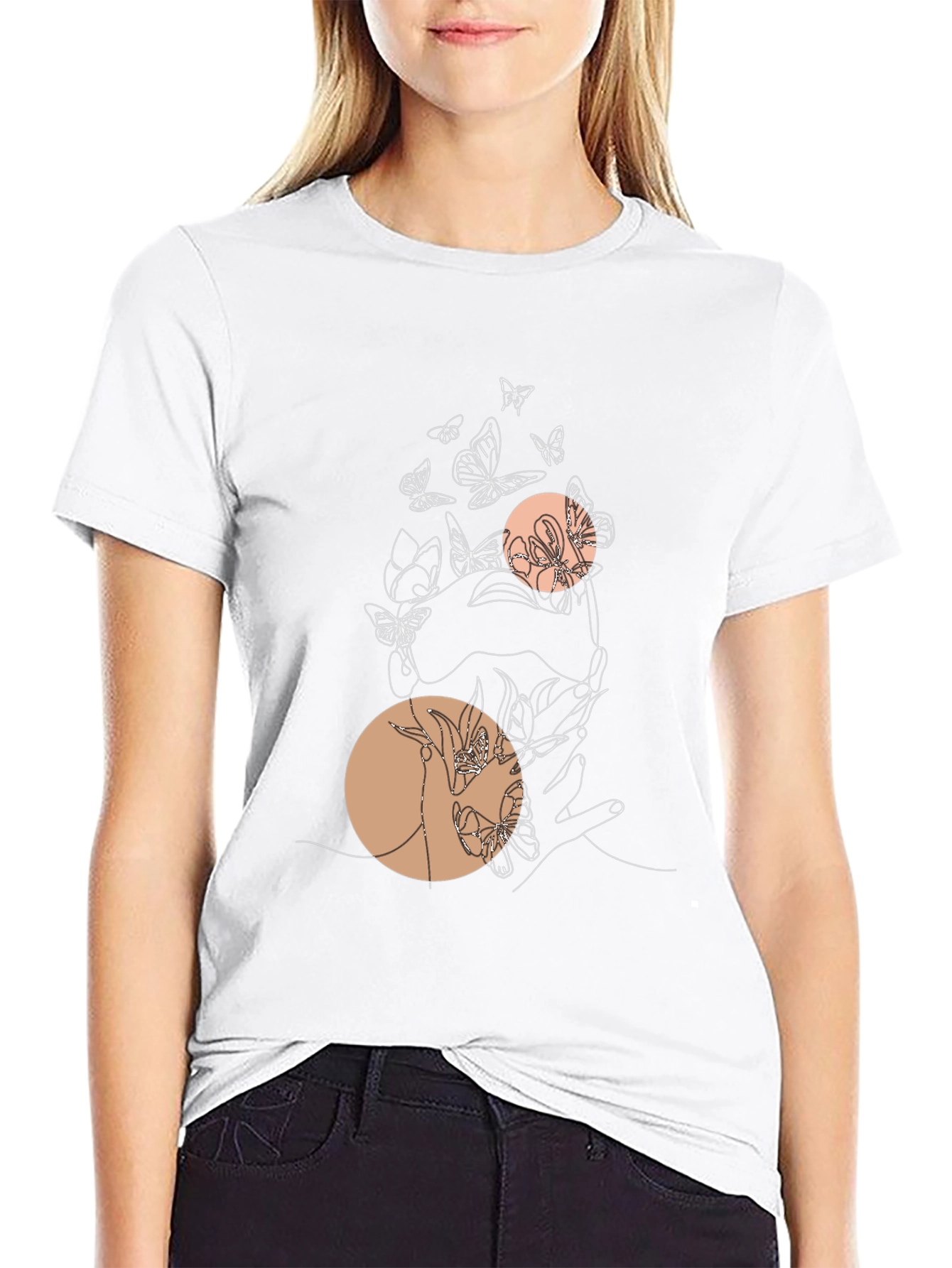Abstract Butterfly Line Art Graphic Tee - Black