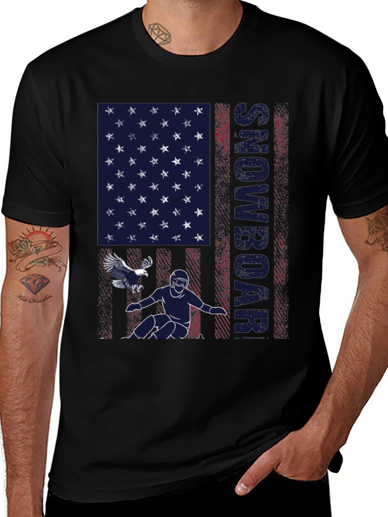 Snowboarder American Flag Graphic T-Shirt