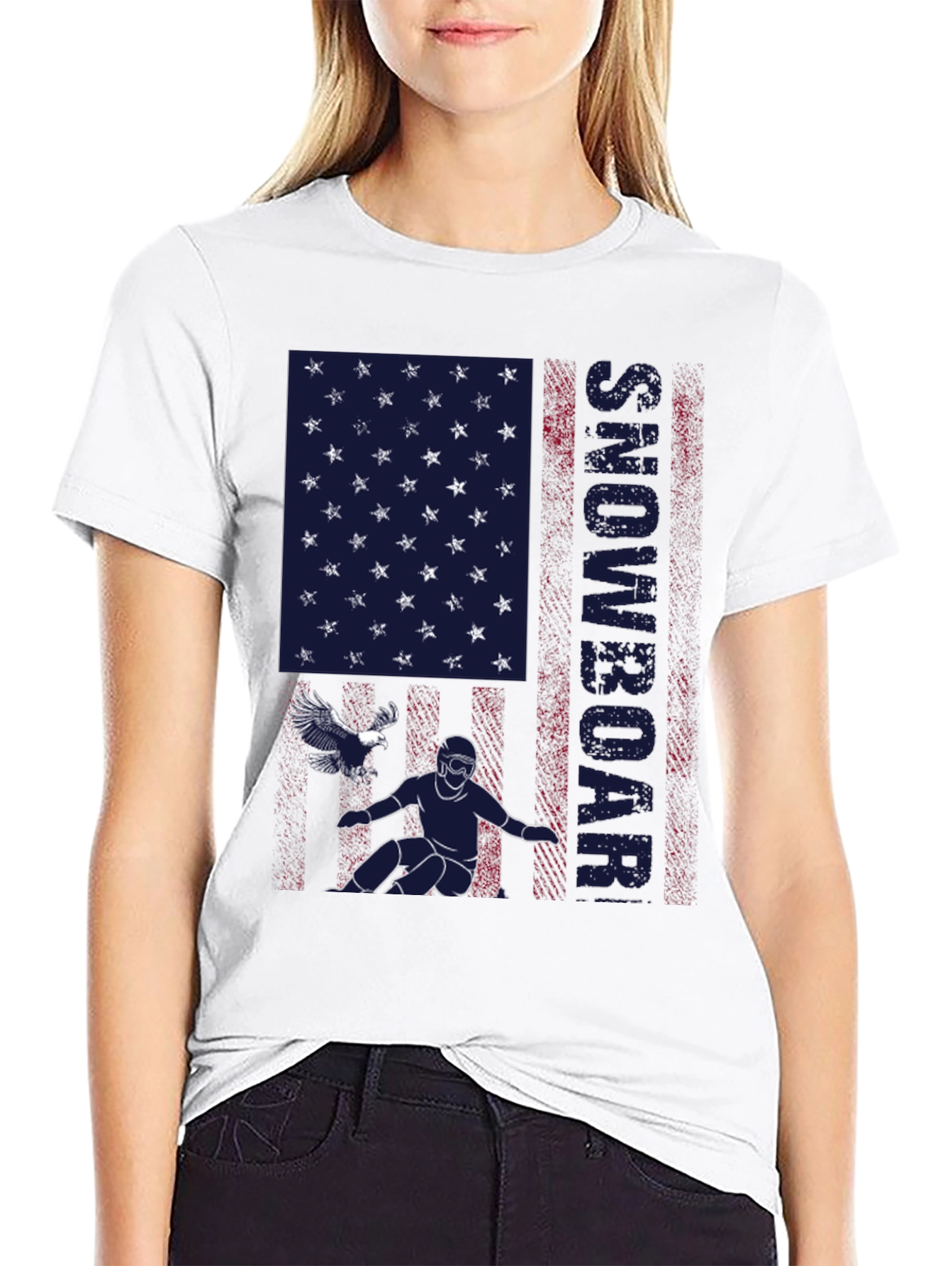 Snowboarder American Flag Graphic T-Shirt