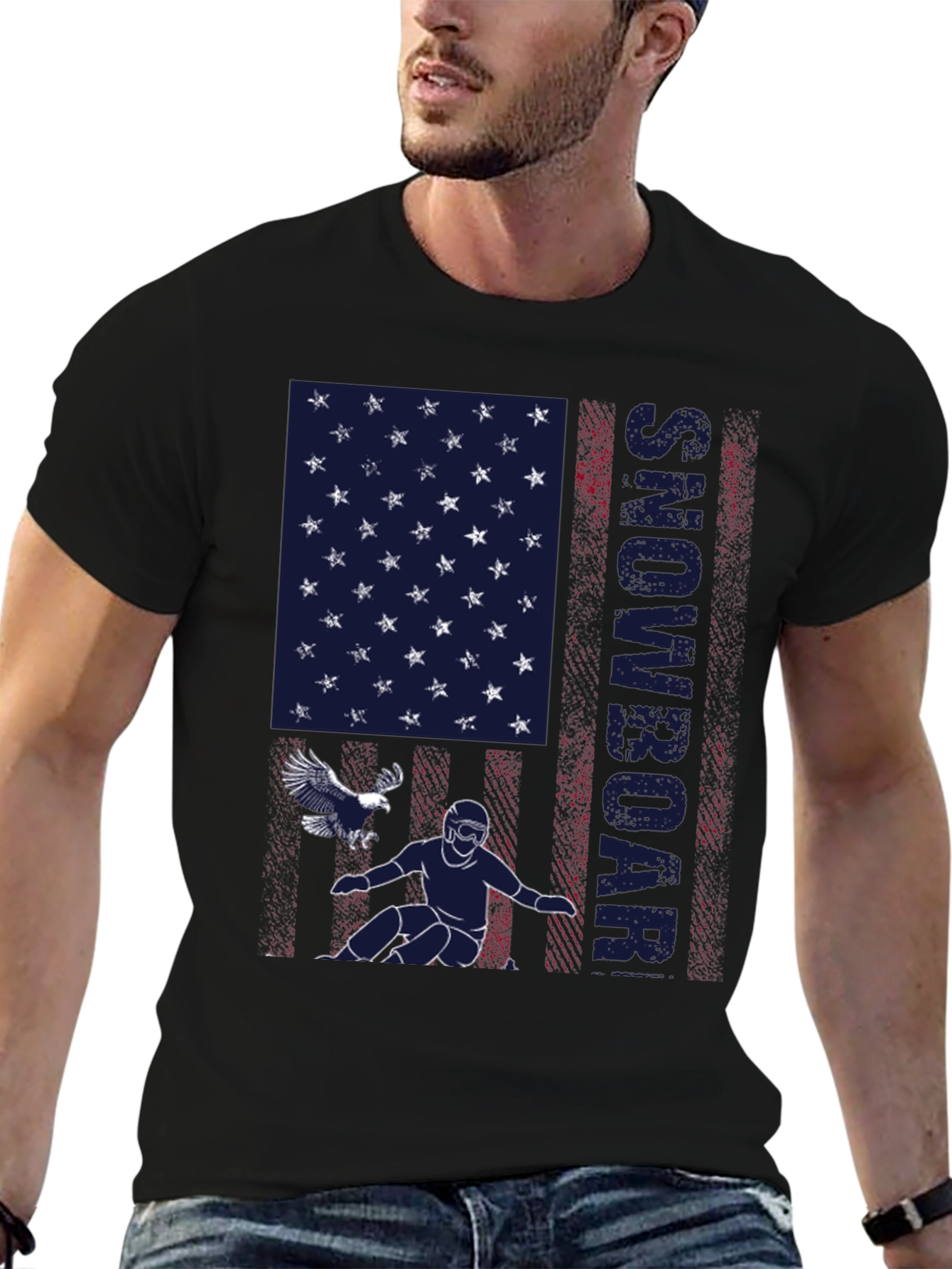 Snowboarder American Flag Graphic T-Shirt