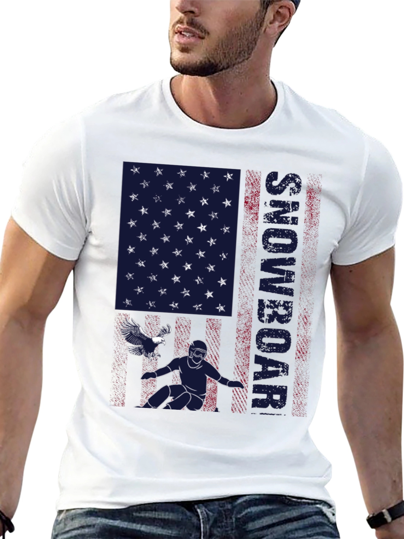 Snowboarder American Flag Graphic T-Shirt