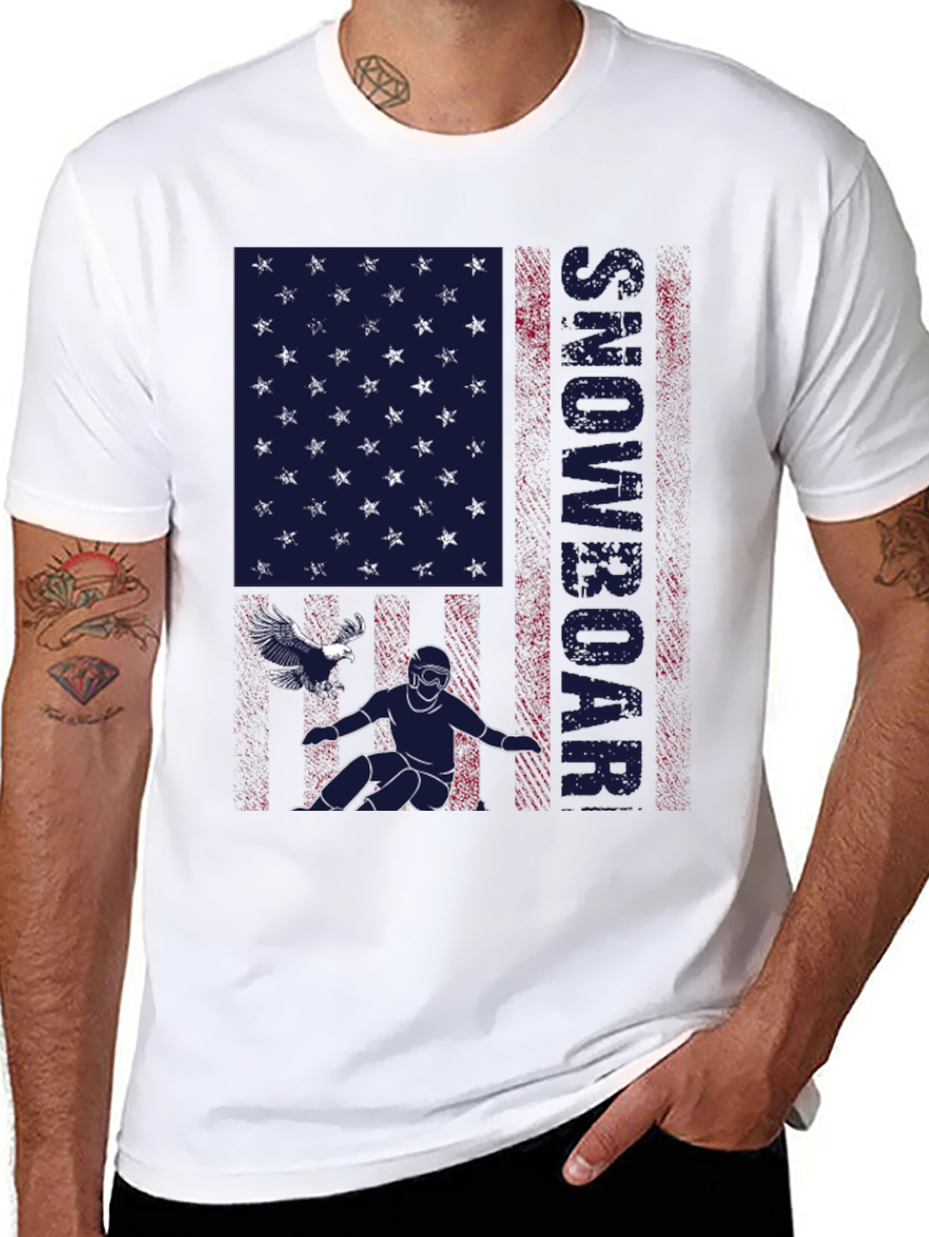 Snowboarder American Flag Graphic T-Shirt