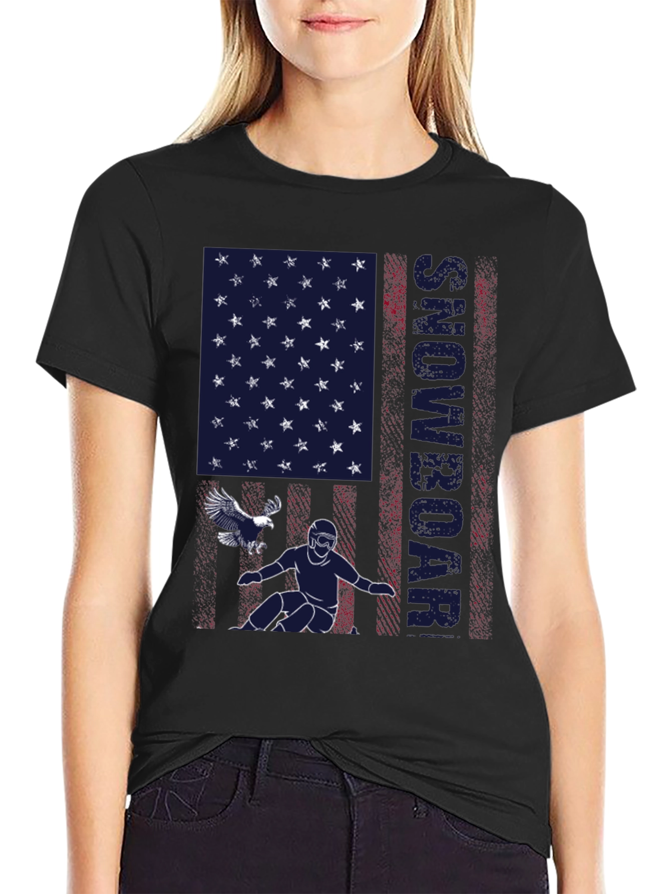 Snowboarder American Flag Graphic T-Shirt