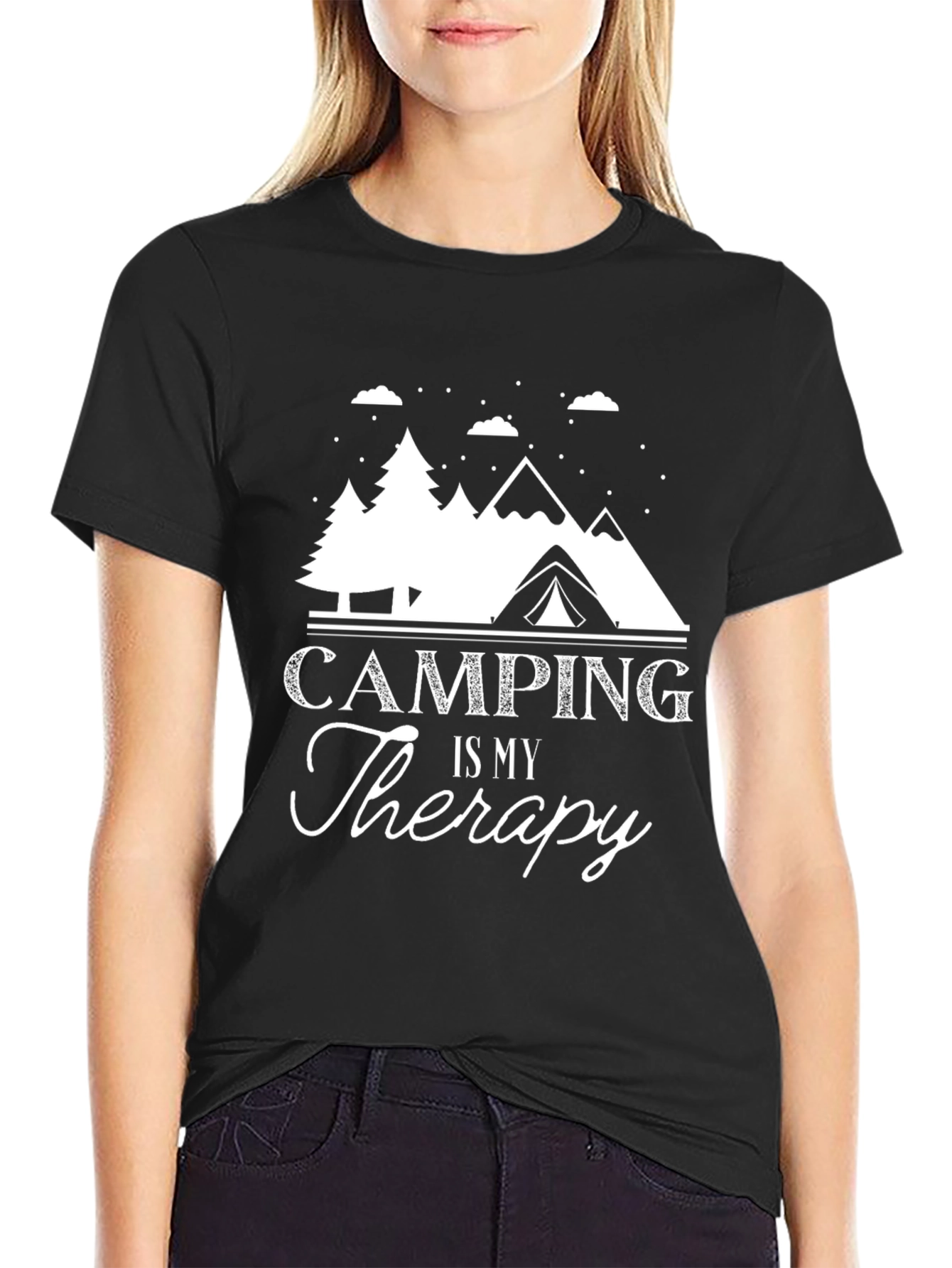 Camping Is My Therapy Black Graphic Tee