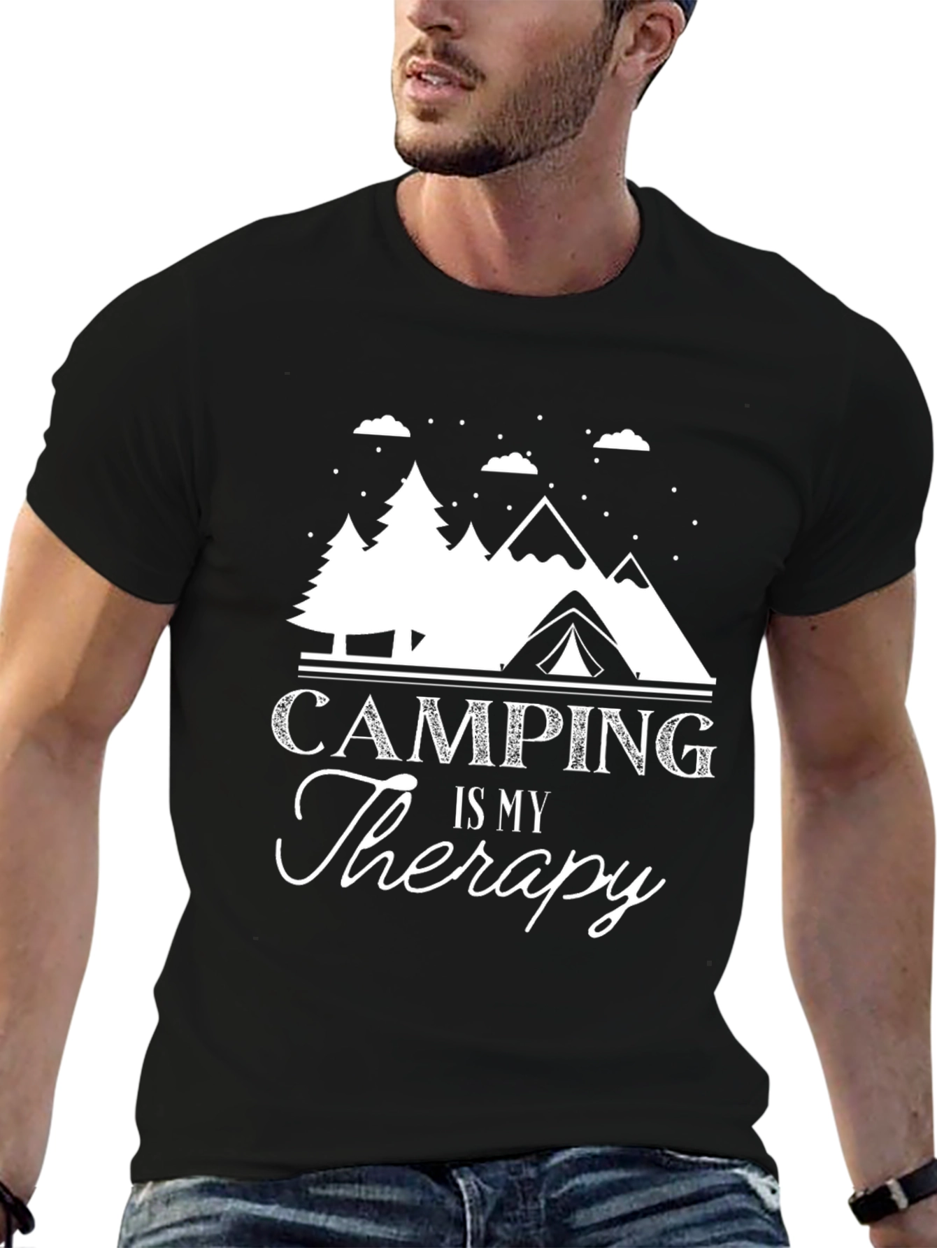 Camping Is My Therapy Black Graphic Tee