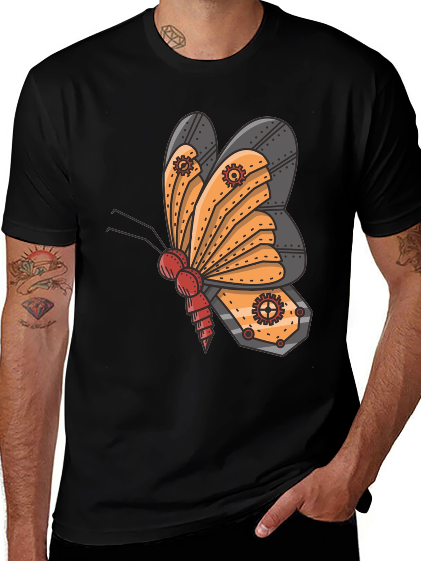 Steampunk Butterfly Graphic Tee - Unique Insect Design