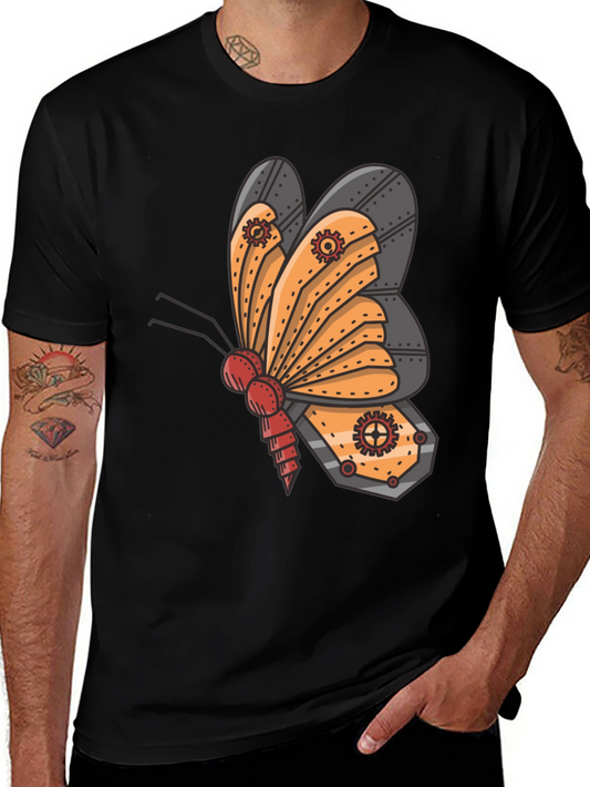 Steampunk Butterfly Graphic Tee - Unique Insect Design