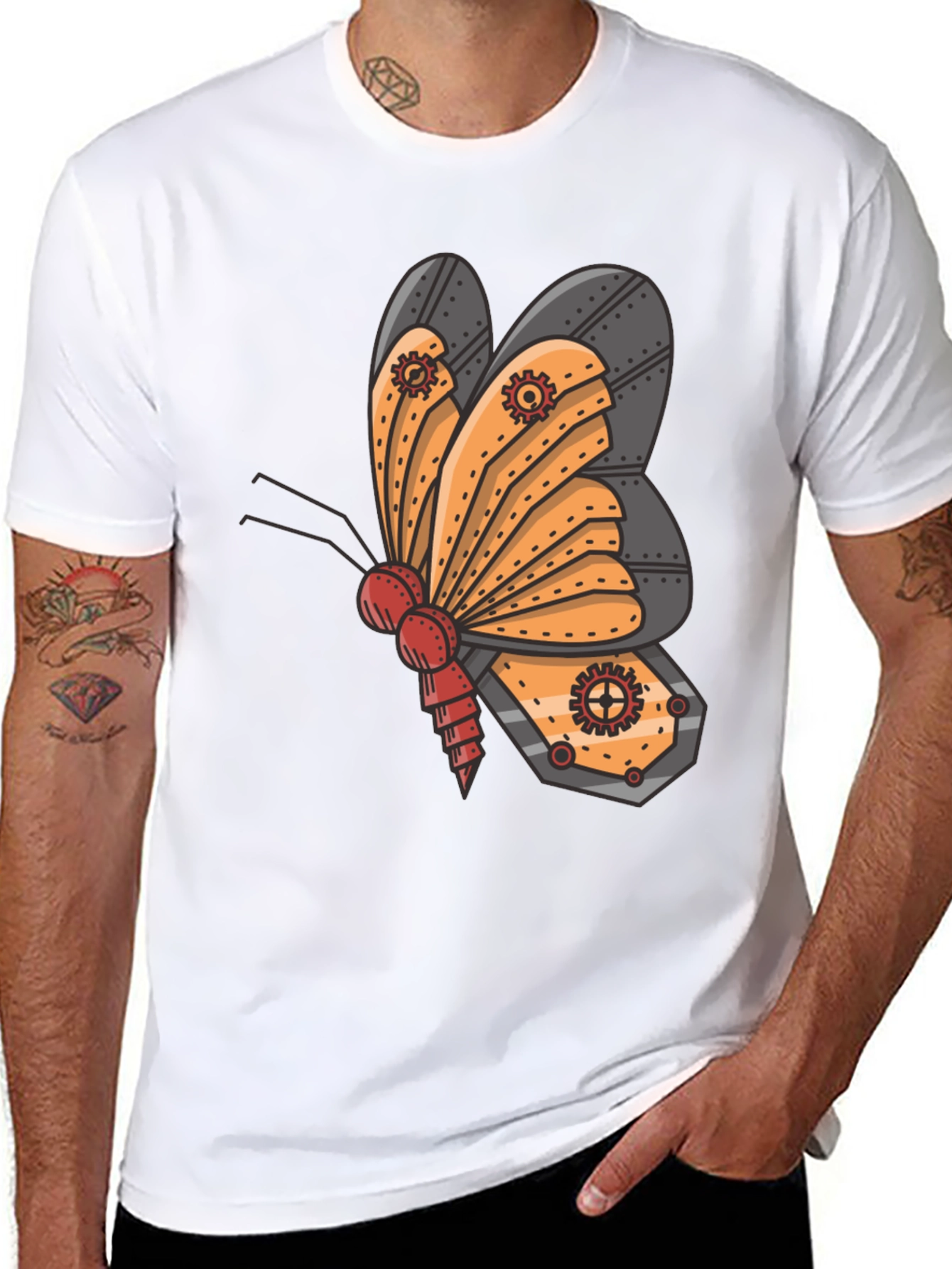 Steampunk Butterfly Graphic Tee - Unique Insect Design