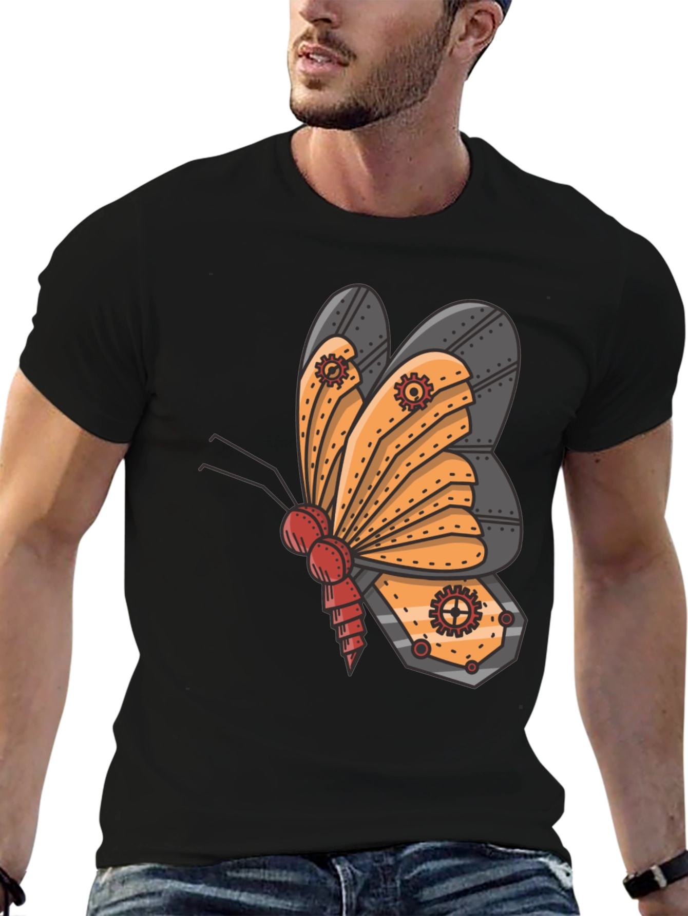 Steampunk Butterfly Graphic Tee - Unique Insect Design