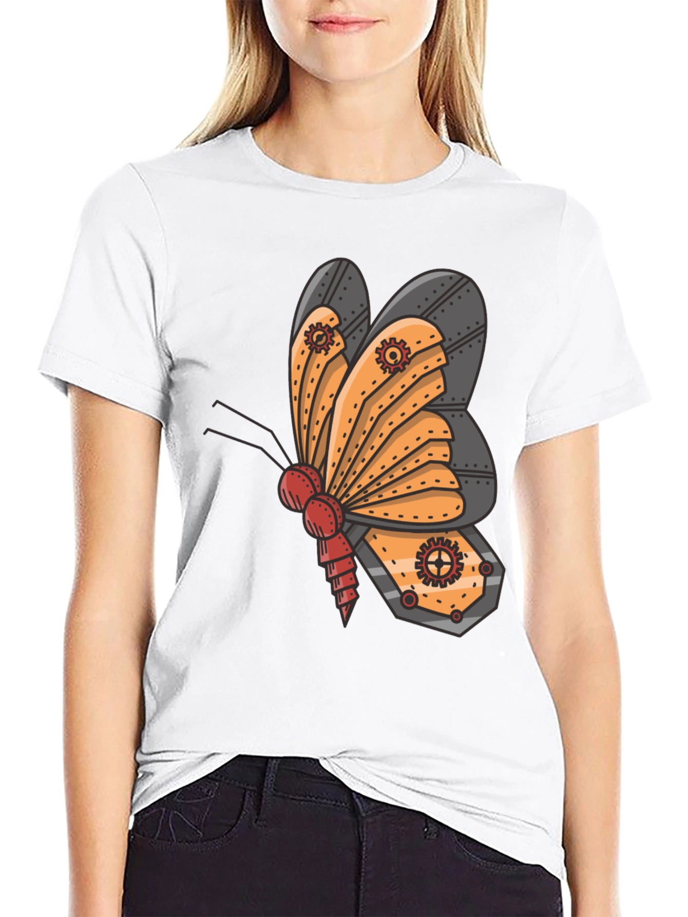 Steampunk Butterfly Graphic Tee - Unique Insect Design