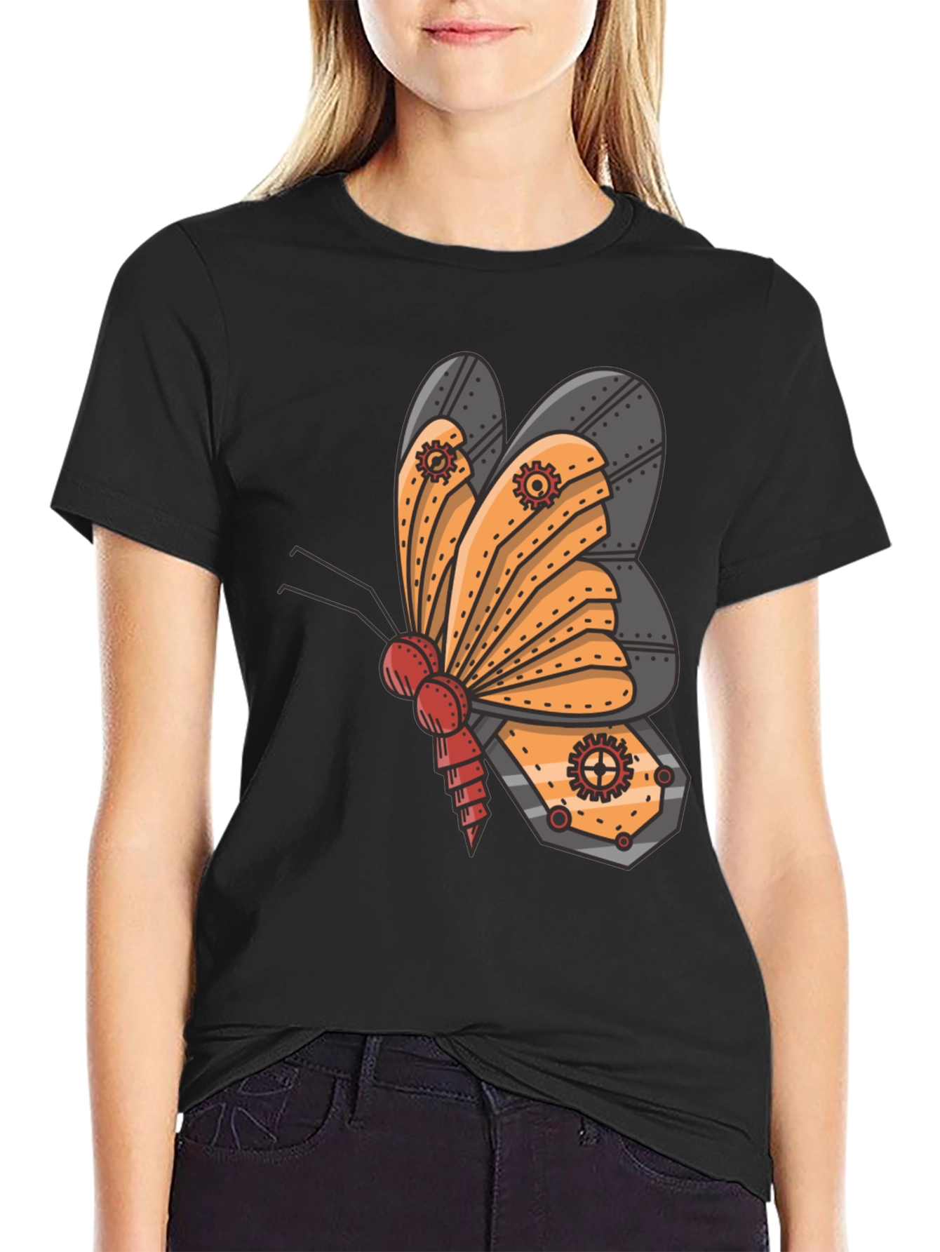 Steampunk Butterfly Graphic Tee - Unique Insect Design