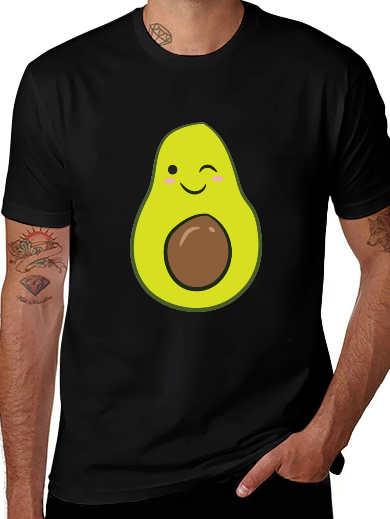 Winking Avocado Graphic Tee - Black Casual T-Shirt