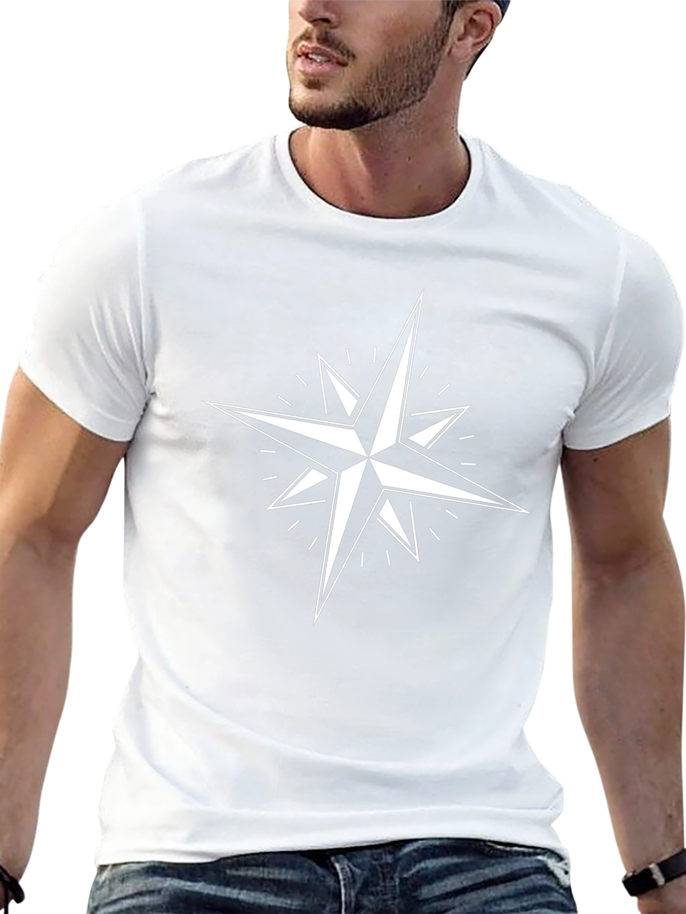 Stylish Compass Star Graphic T-Shirt