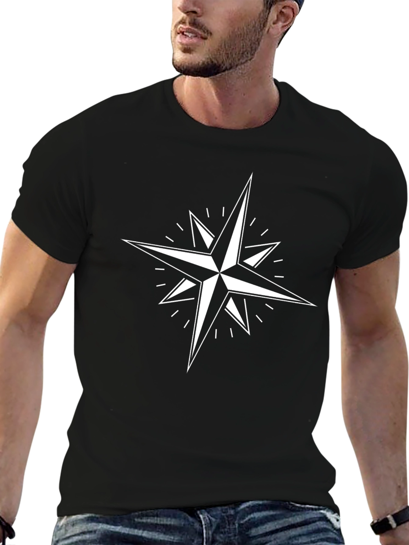 Stylish Compass Star Graphic T-Shirt