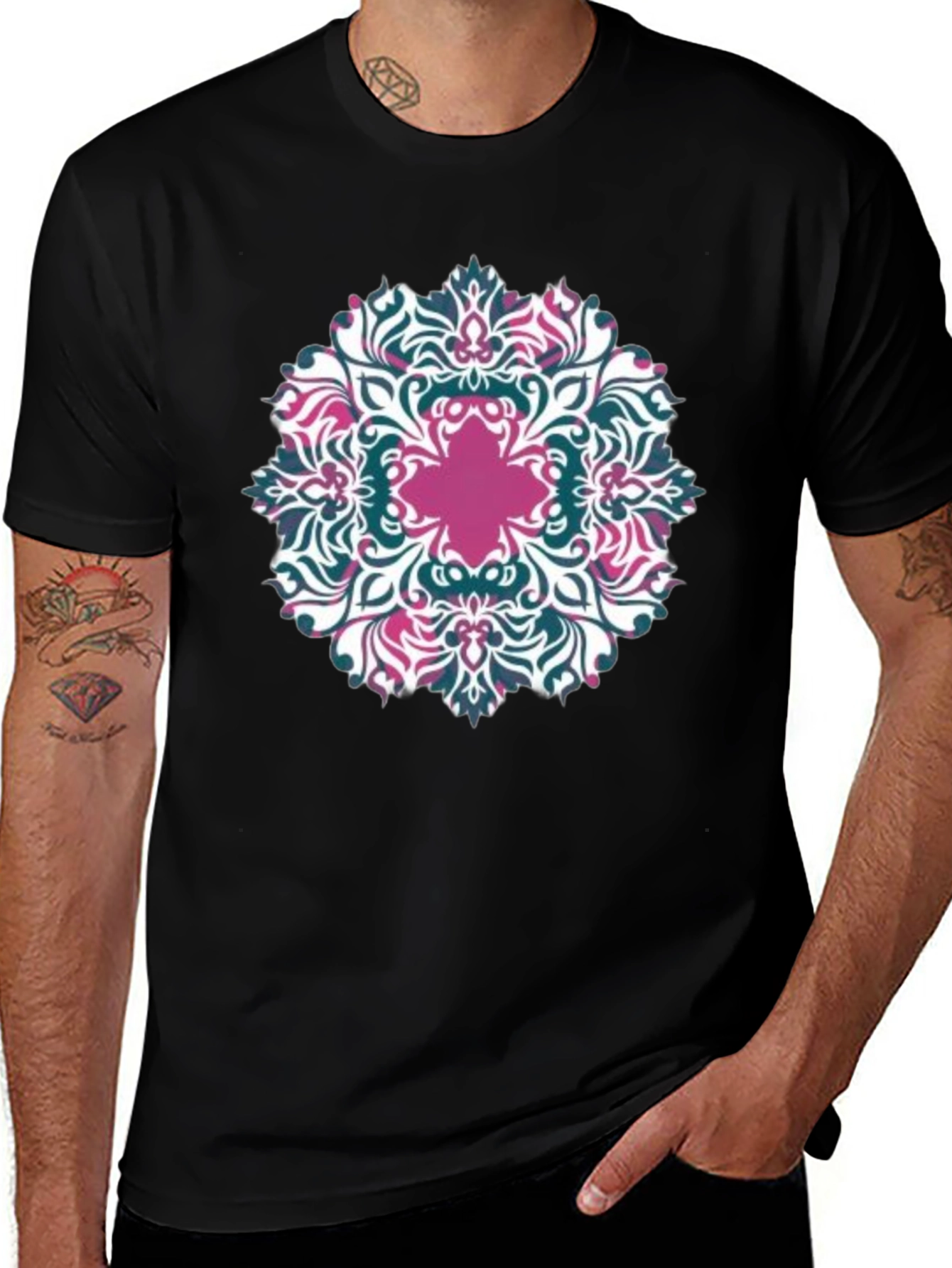 Floral Mandala Graphic Tee - Black